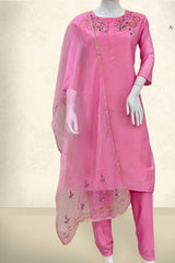 Zardosi-Pearl Art Silk Festive Suit & Embellished Organza Dupatta Set