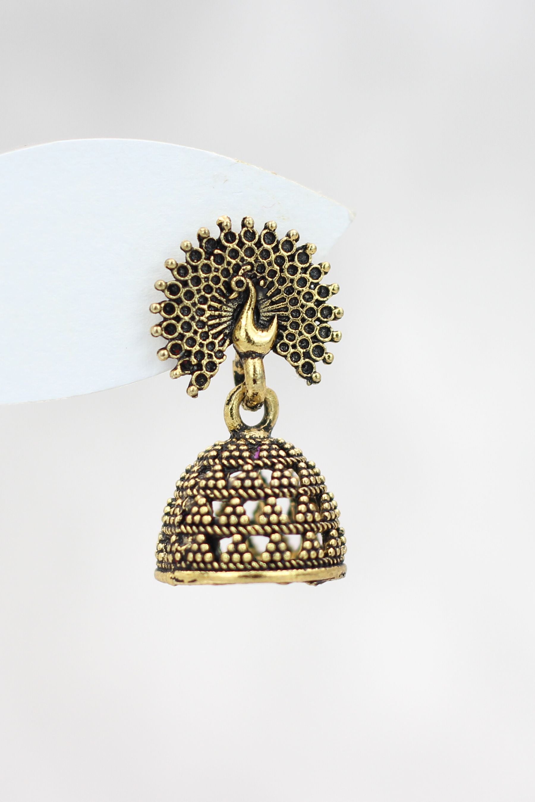 Gold-Plated Peacock Design Jhumkis - Blend of Ethnic & Western Style