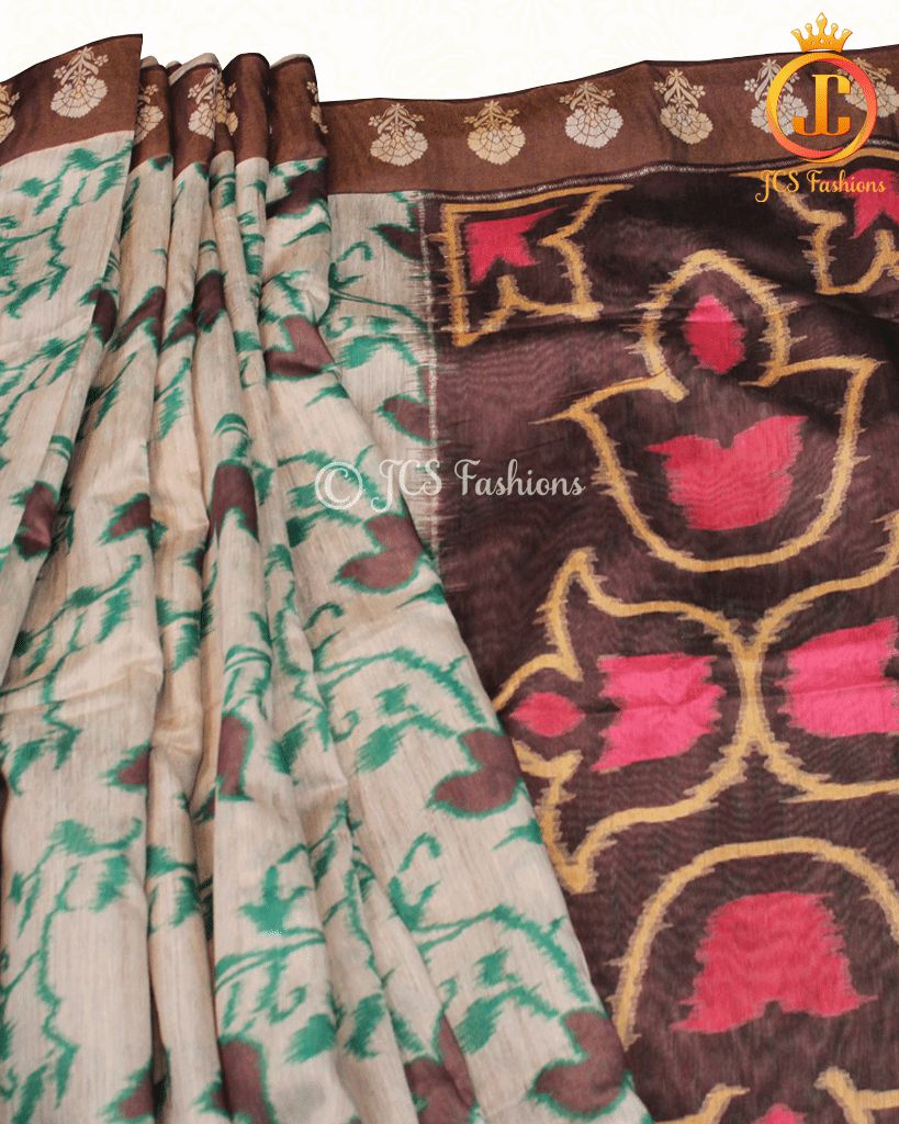 Chanderi silk saree with glamorous pochampally Ikkat prints SAREE JCS Fashions