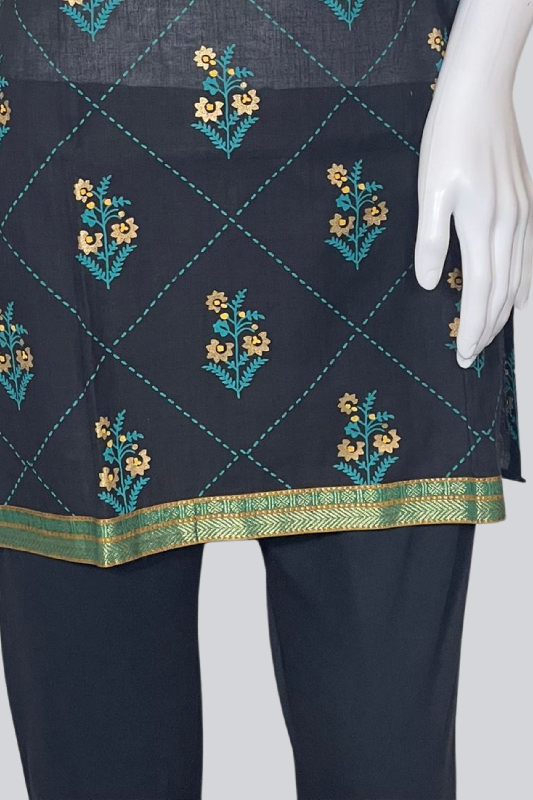 Golden Elegance: Cotton Kurti with Zari Weaving & Prints - JCS Fashions KURTI JCS Fashions