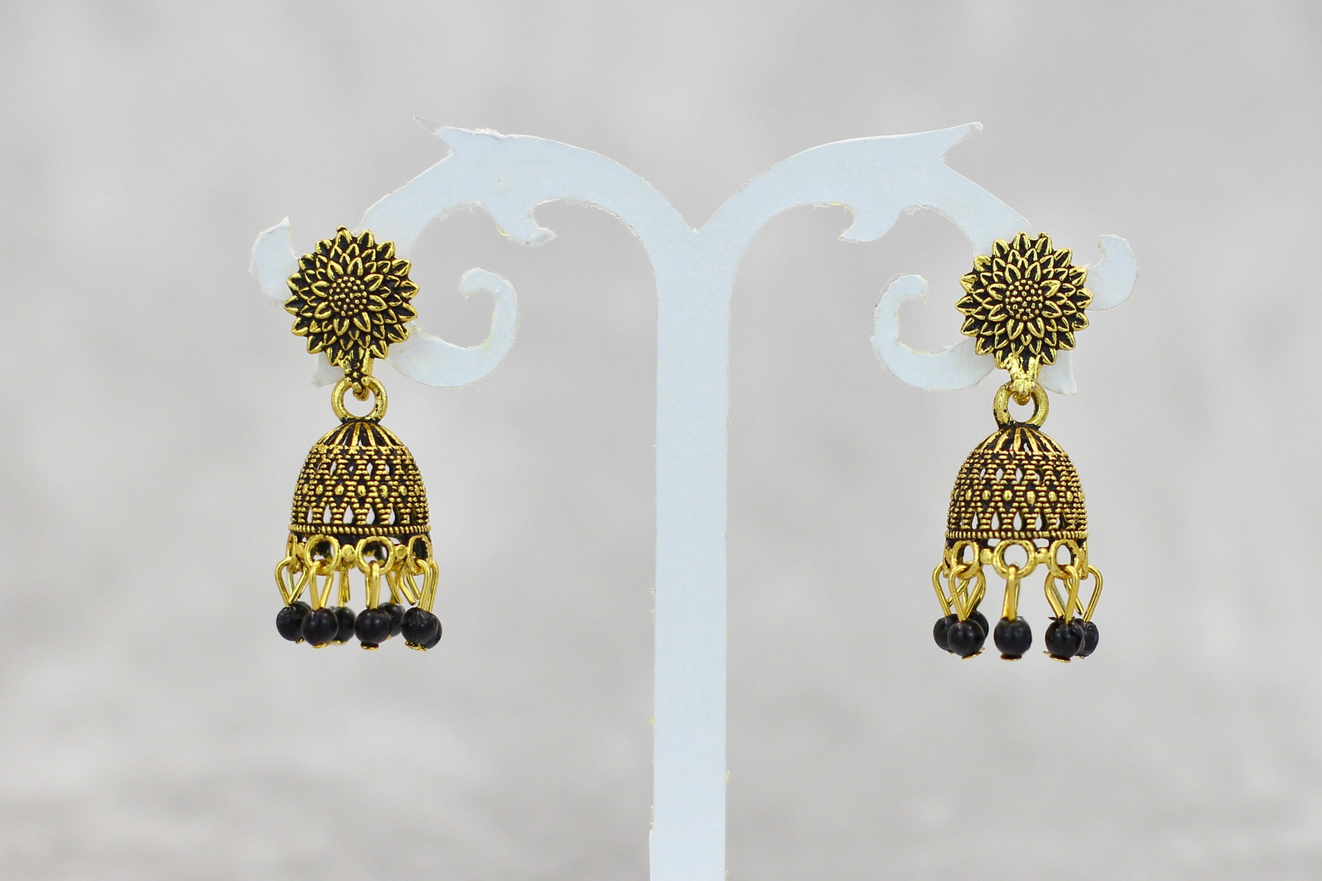 Opulent Gold Plated Jhumkas with Pearls - Durable & Elegant Earrings Jewelry JCS Fashions Black 1.3 inch