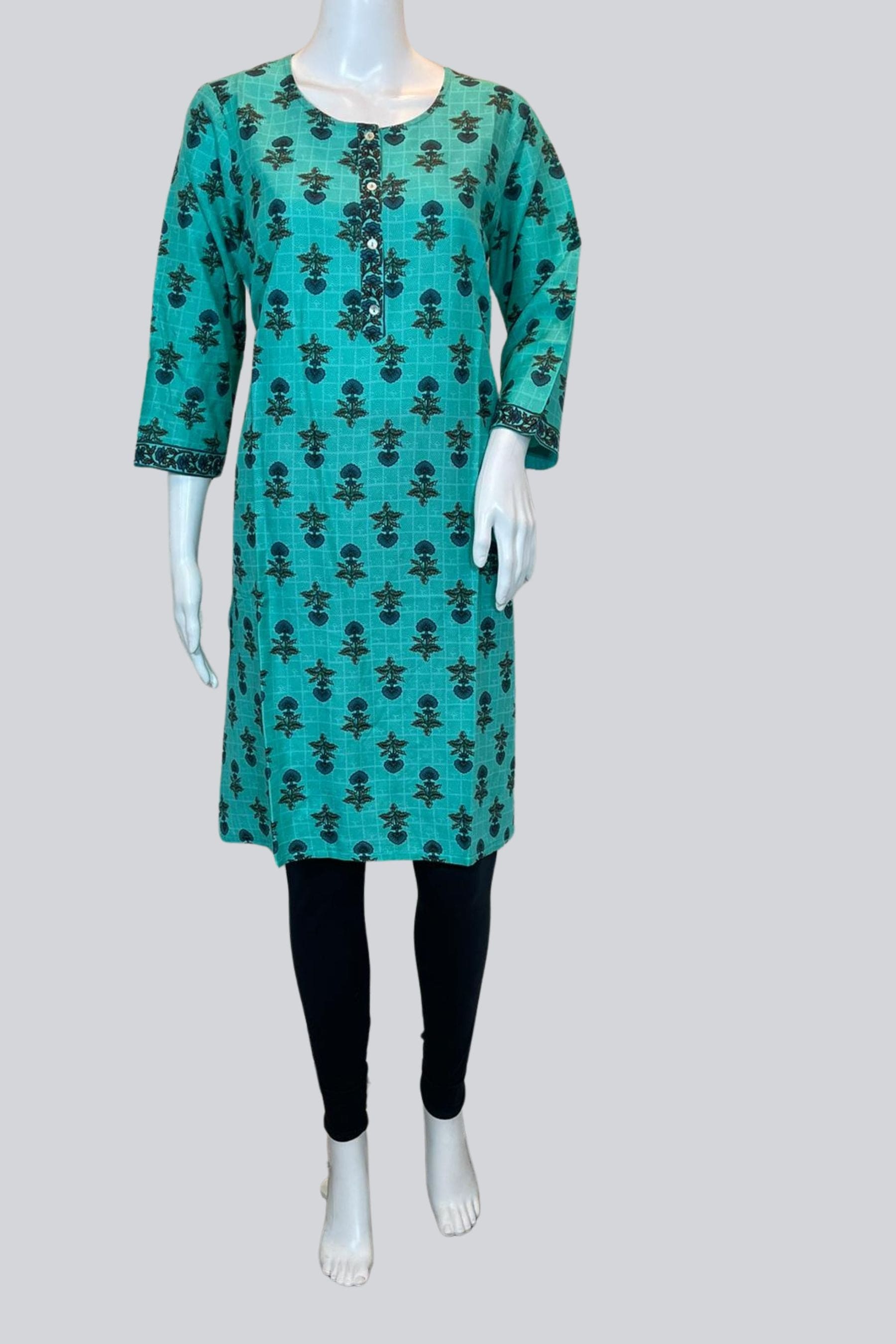 Chic : Branded Kurthis - Long Kurti with Foil Print |JCSFashions KURTI JCS Fashions Green Large (40)