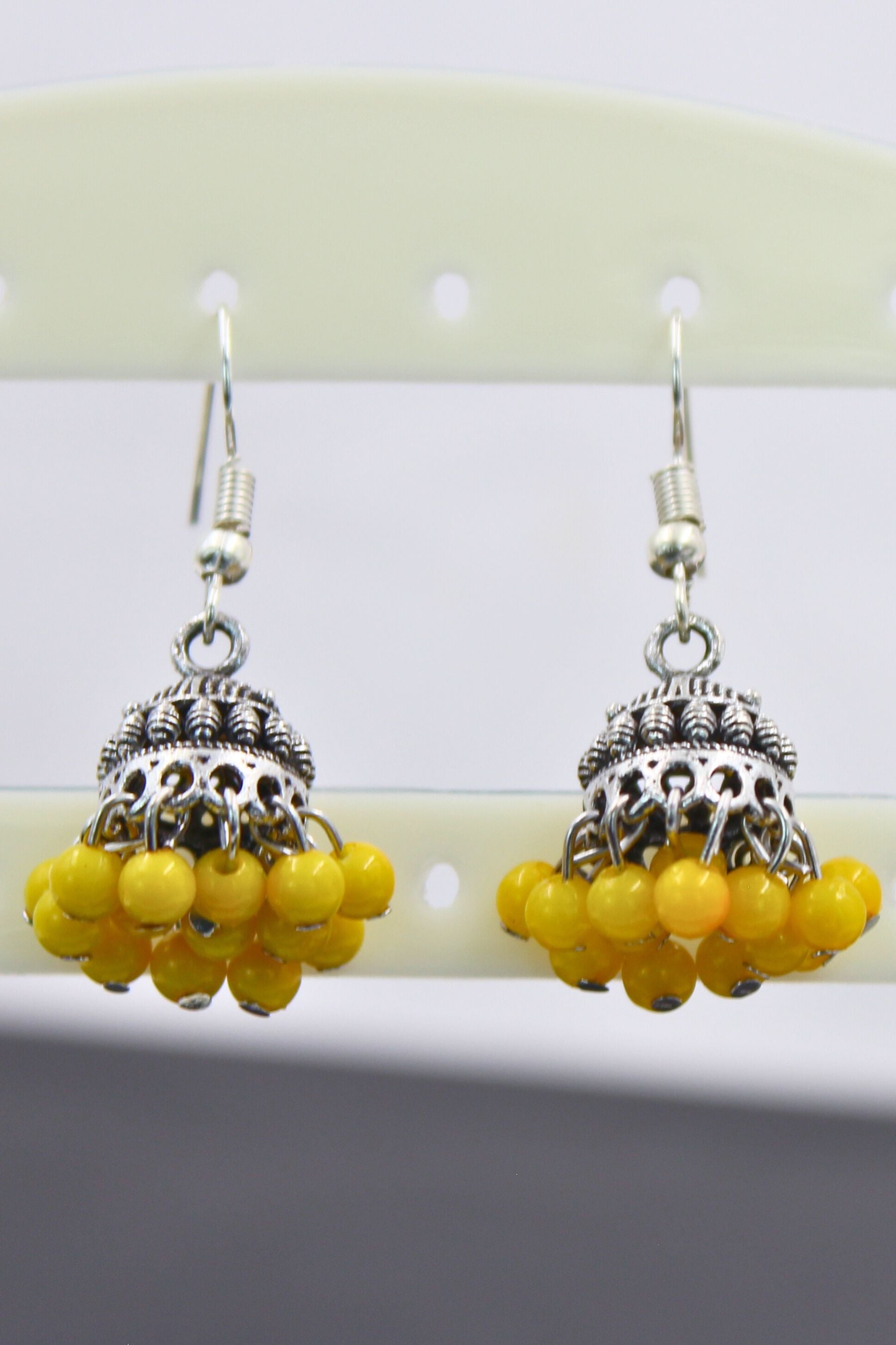 Colorful Jhumka Brass Earrings - Vibrant & Lightweight Traditional Jewelry JCS Fashions Yellow 1.5 inch