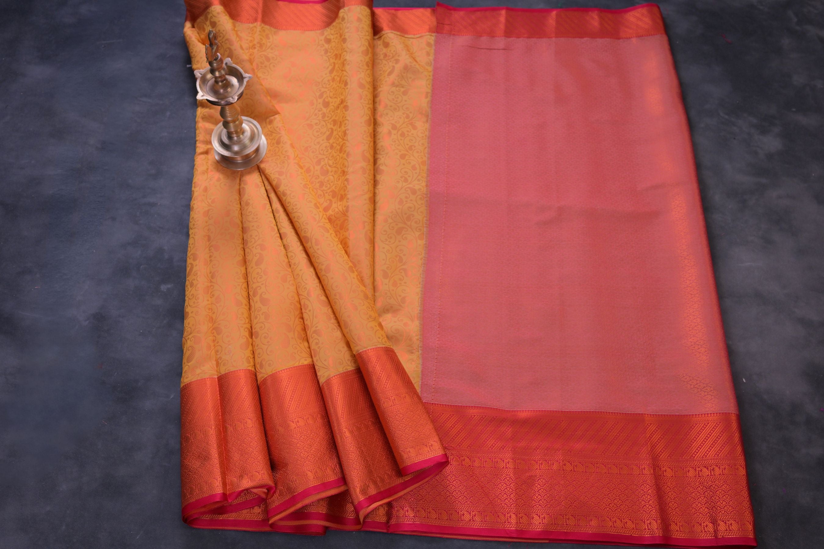 Golden Zari Semi-Silk Saree with Mango-Leaf Motif - Traditional Elegance Saree JCS Fashions