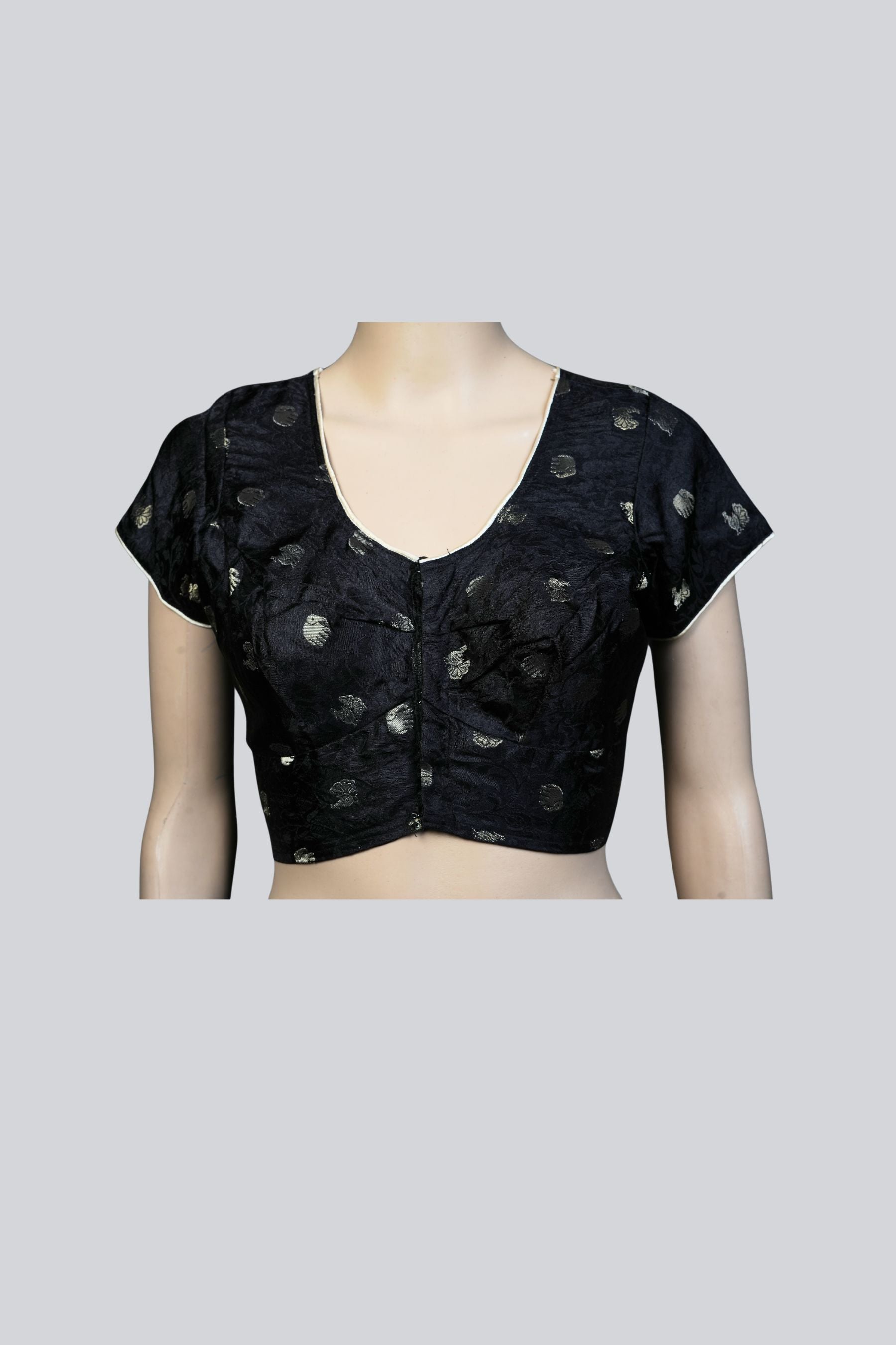 Elegance in Black: Brocade Blouse with Elephant Motifs – JCSFashions