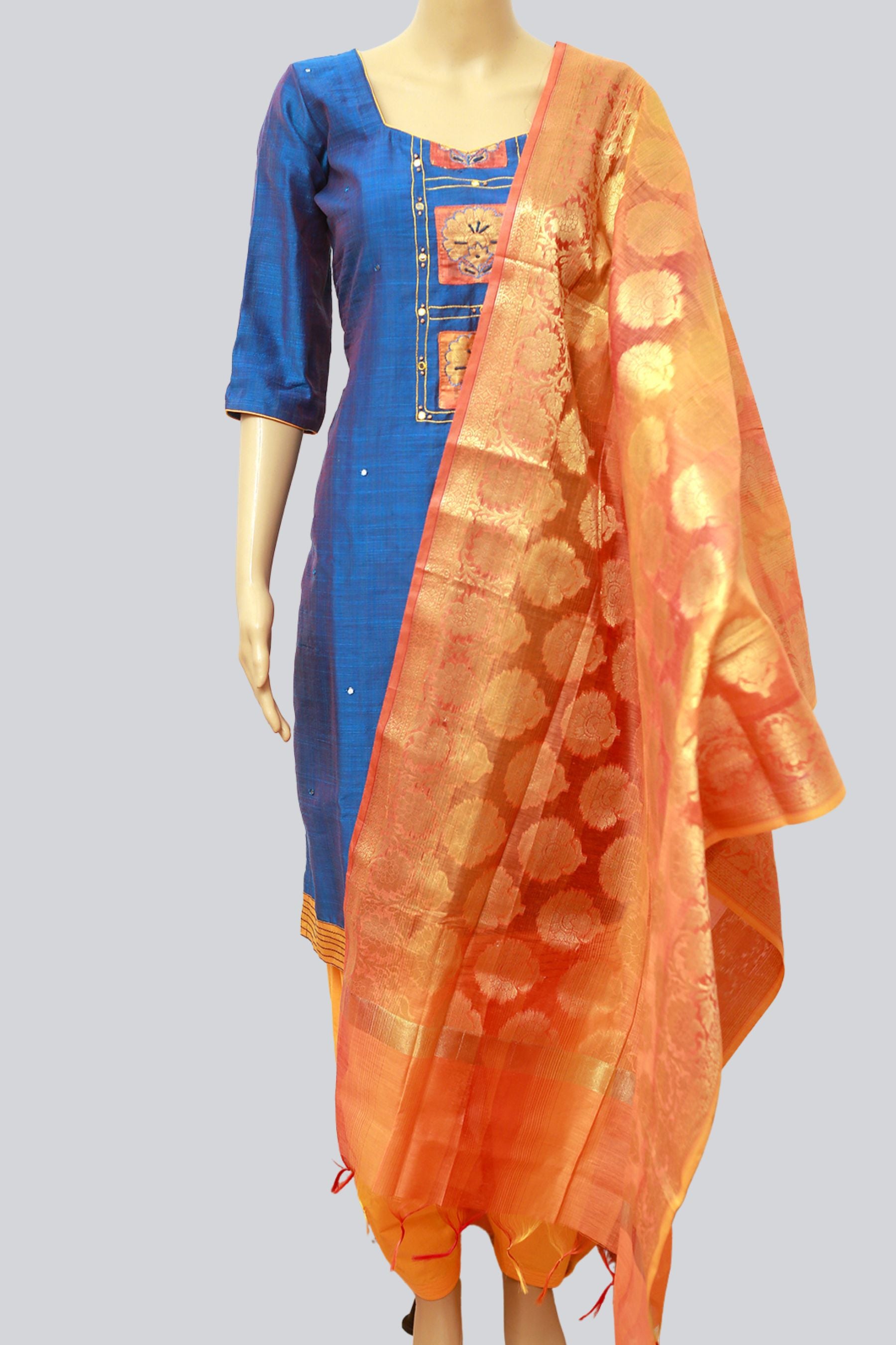 Luxurious Indian Salwar with Silk Top with Banarasi Silk Dupatta KURTI JCS Fashions Blue Large (40)