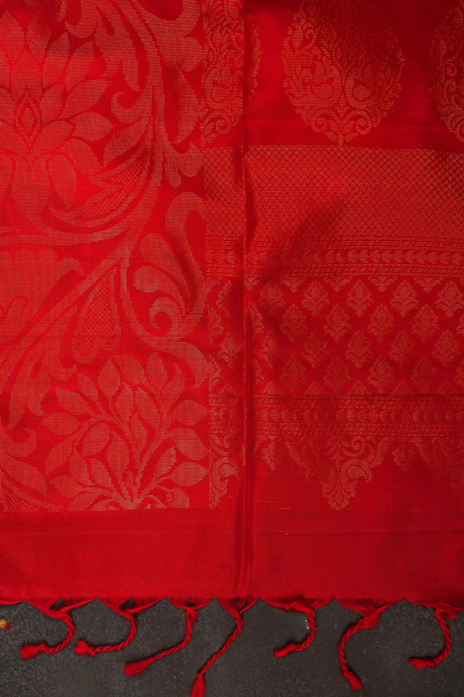 Soft Kanchipuram Silk Saree in Pink with Red Border & Maggam Work Blouse JCS Fashions