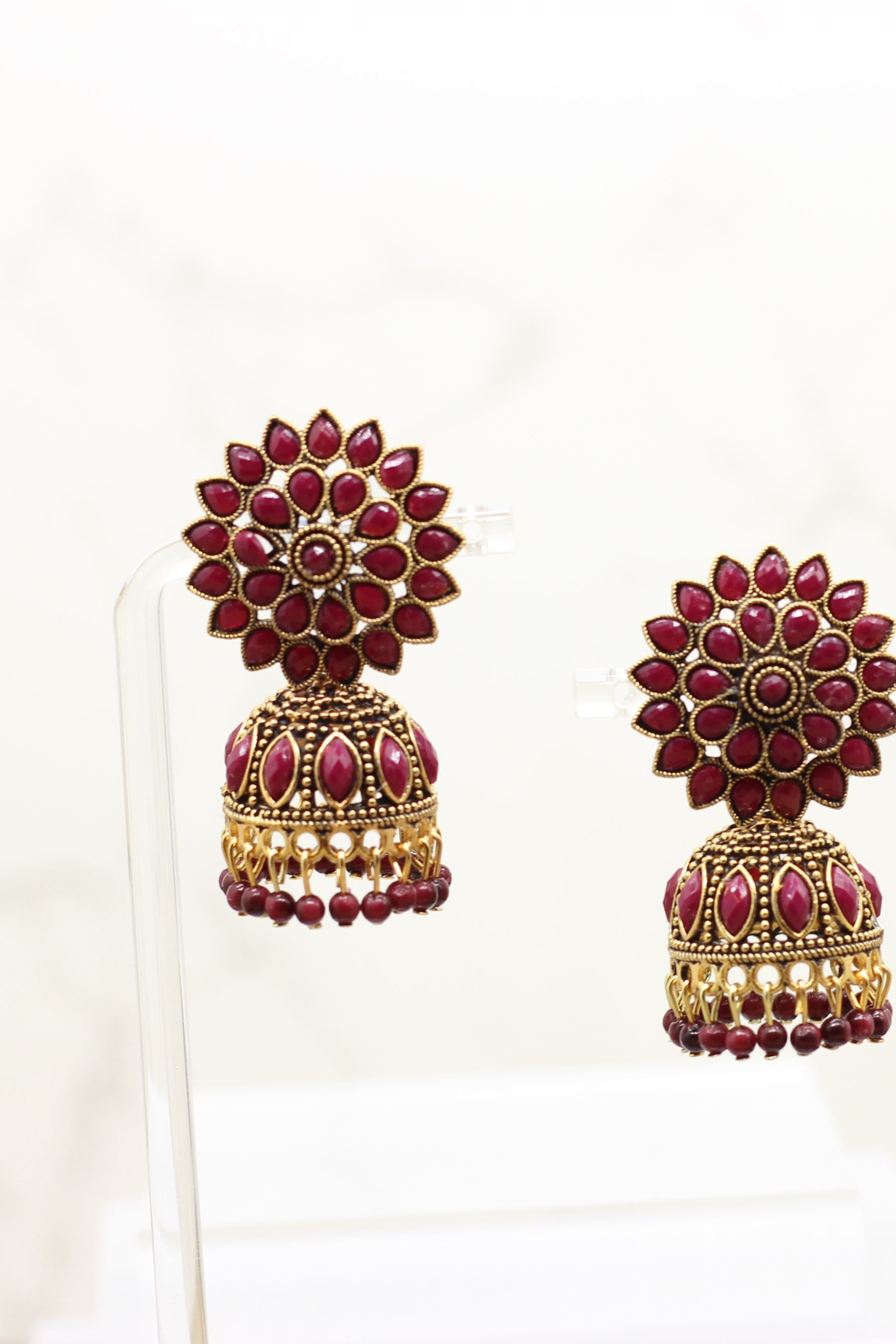 Antique Gold Jhumka Earrings: Elegant Beads, Explore Chic Glam Jewelry JCS Fashions