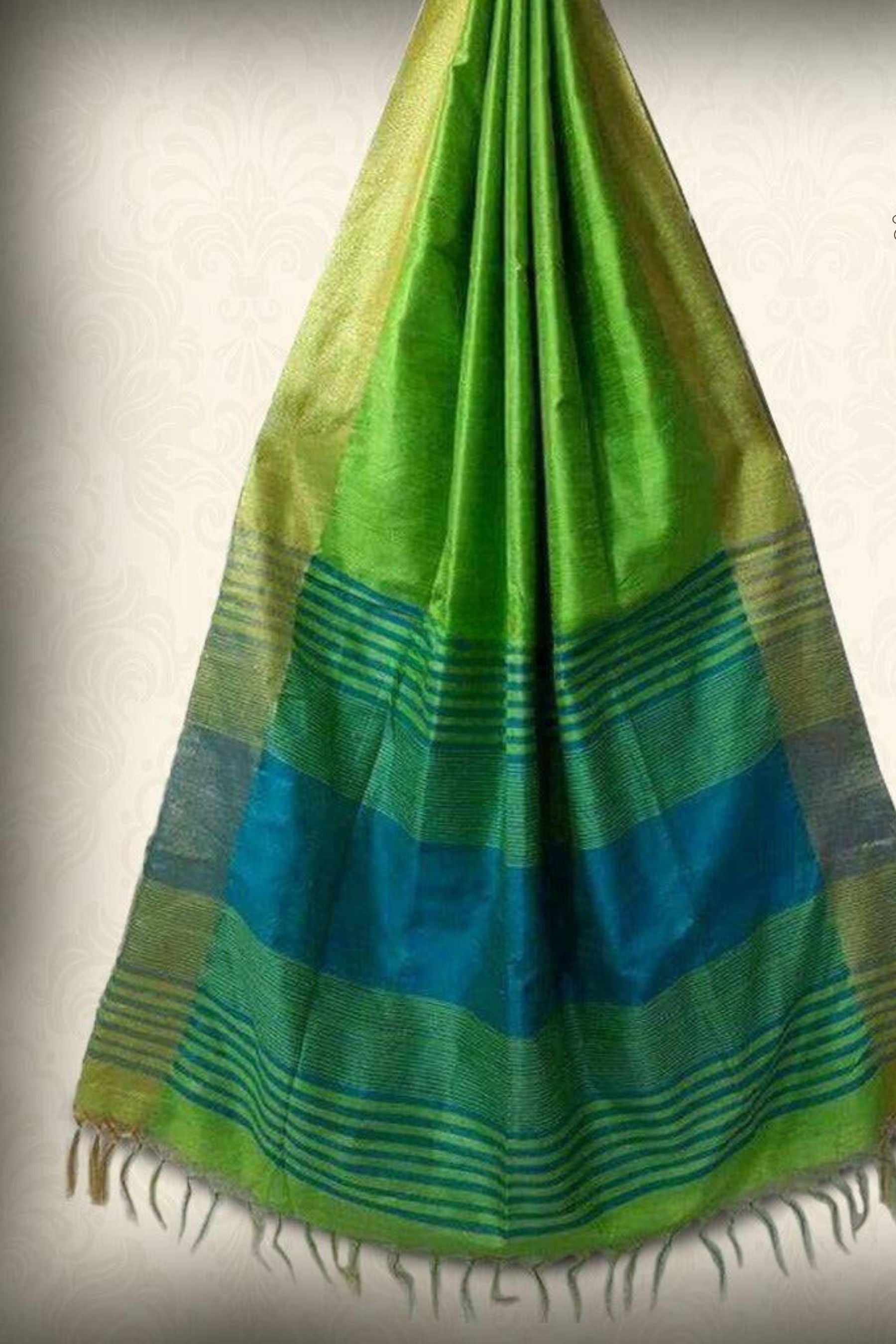 Raw Silk Saree With Contrast Pallu Saree JCS Fashions Green 5.5 Meters