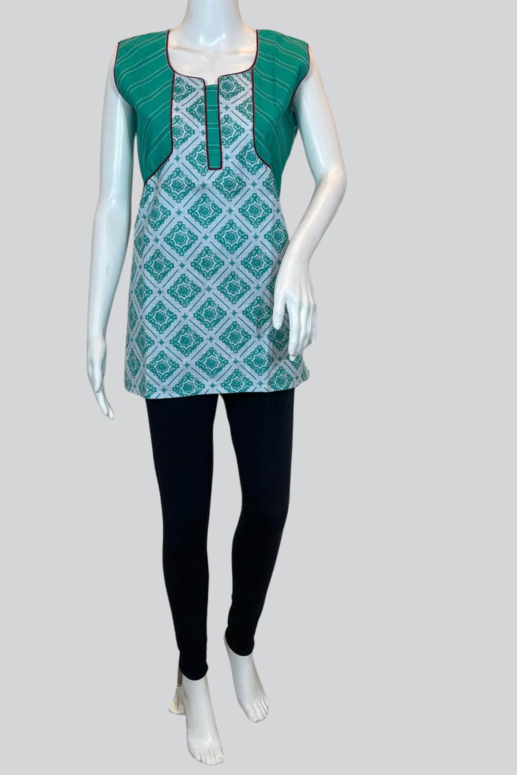 Chic Cotton Kurti: Short Length, 28" with Stylish Attached Sleeves KURTI JCS Fashions Green Large (40)