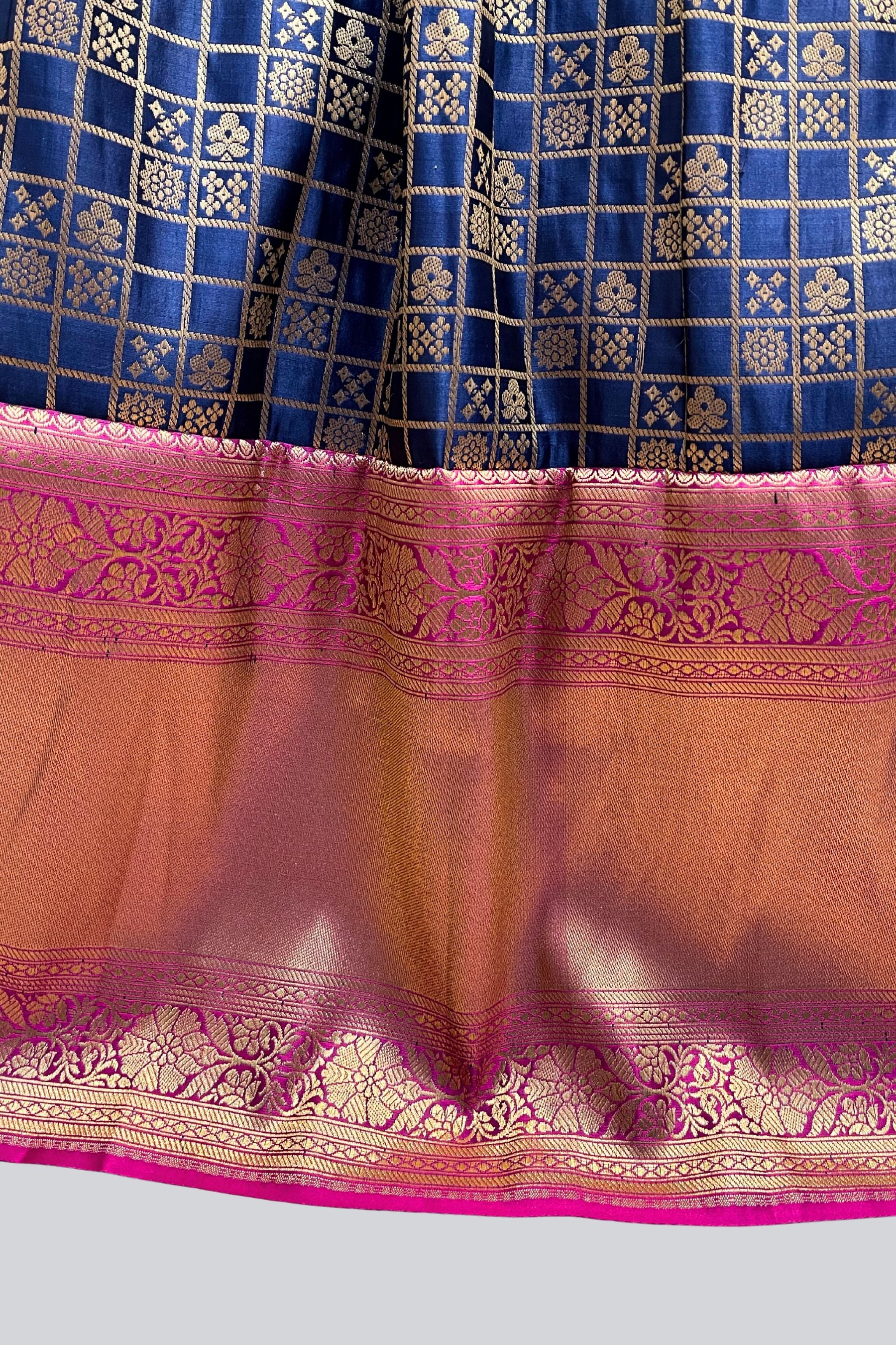 Allover Weaving Design Banarasi Pattu Pavadai With Kanchi Border LEHENGA JCS Fashions