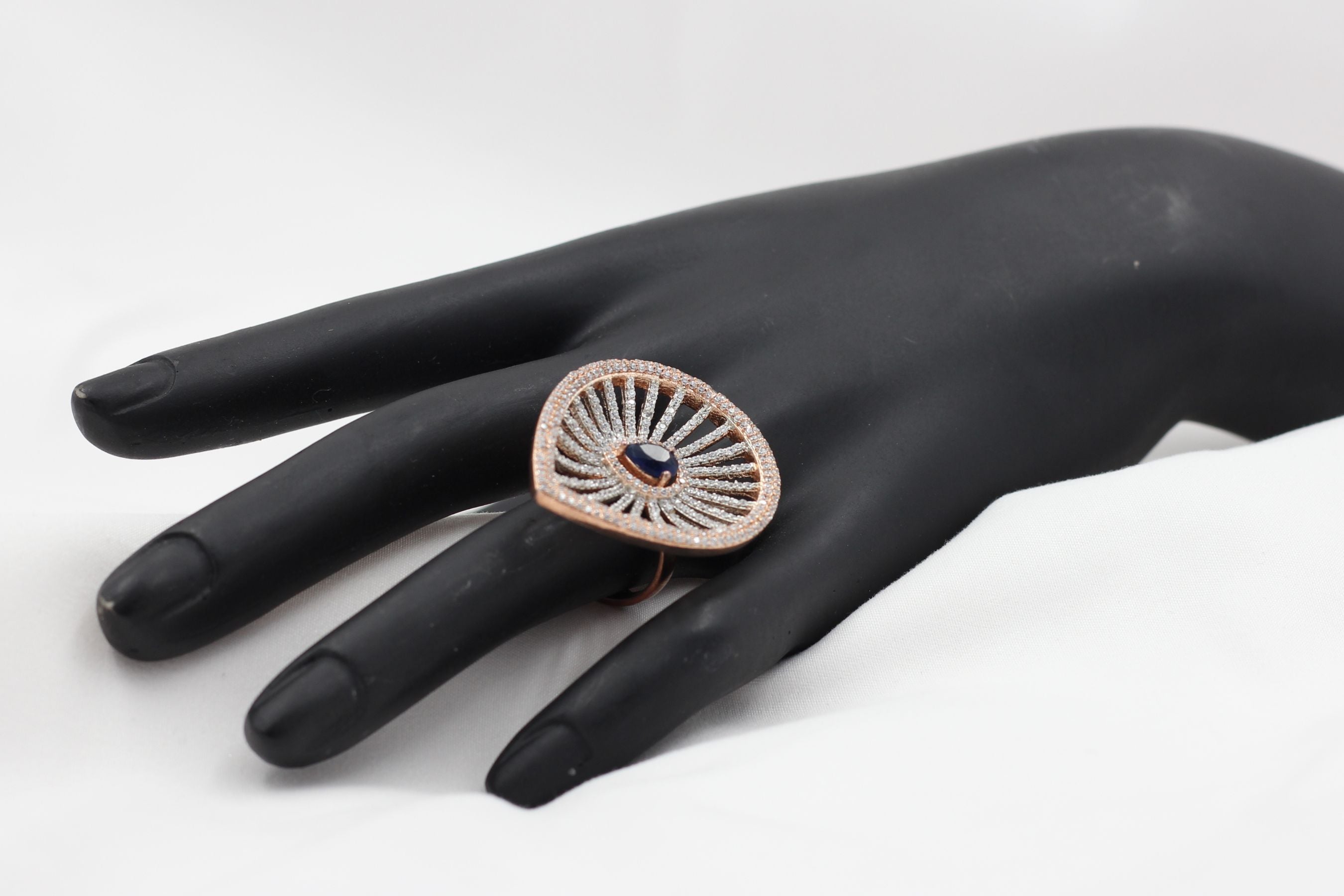 Rose Gold Adjustable Ring: Chic Stone-Encrusted Jewelry from JCS Fashions Jewelry JCS Fashions Blue Adjustable