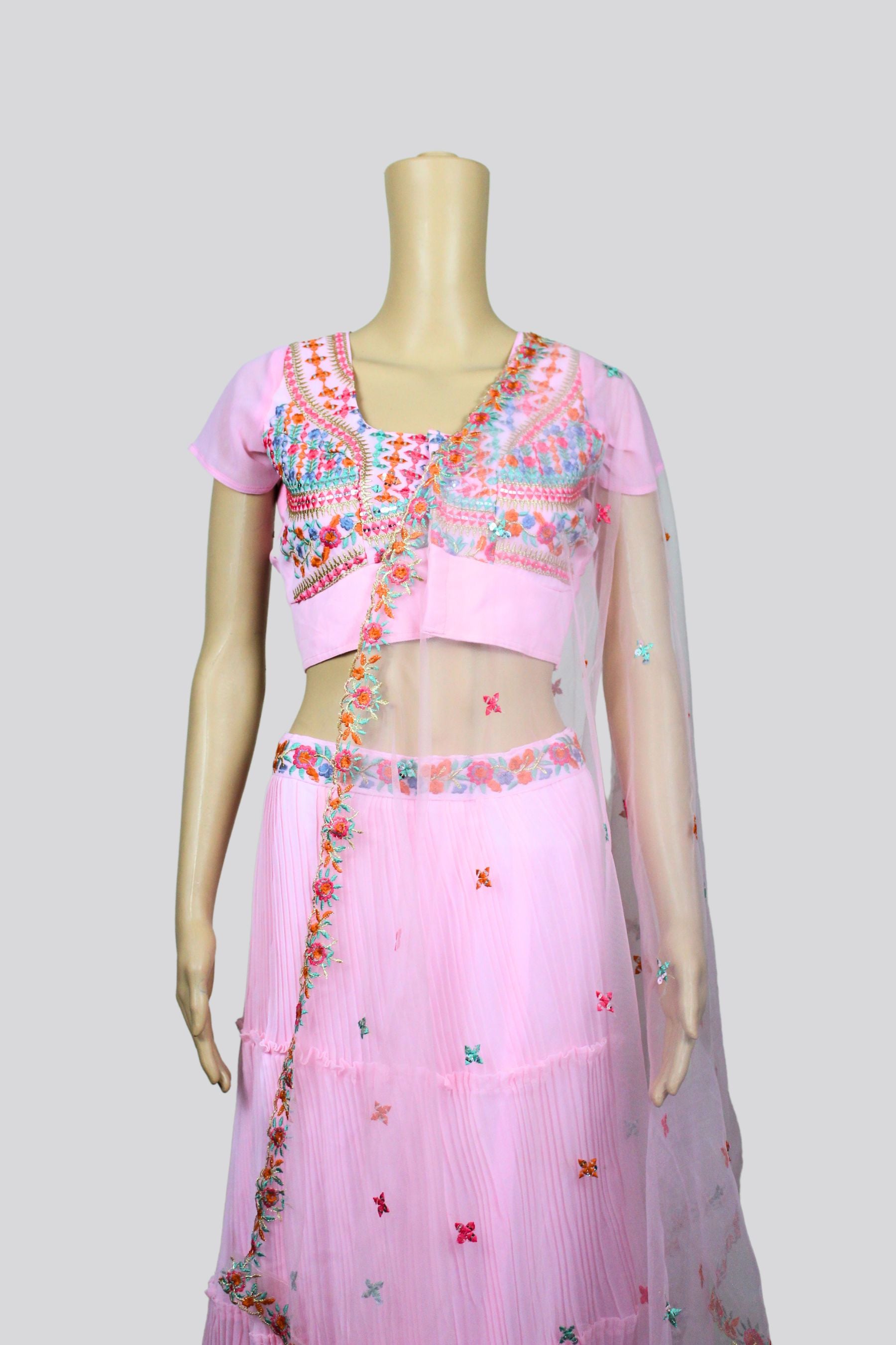 Stunning Pink Georgette Lehenga Choli with Elegant Embroidery