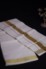 Heritage-Blend Kerala Cotton Angavastram: Exquisite Zari Lines & Comfort