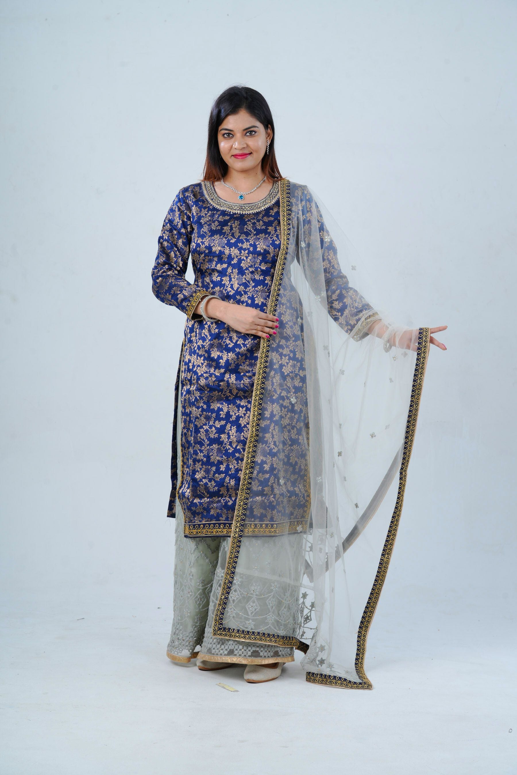 Exquisite Embroidered Palazzo and Salwar kameez Suit in Blue KURTI JCS Fashions Blue Small (36)