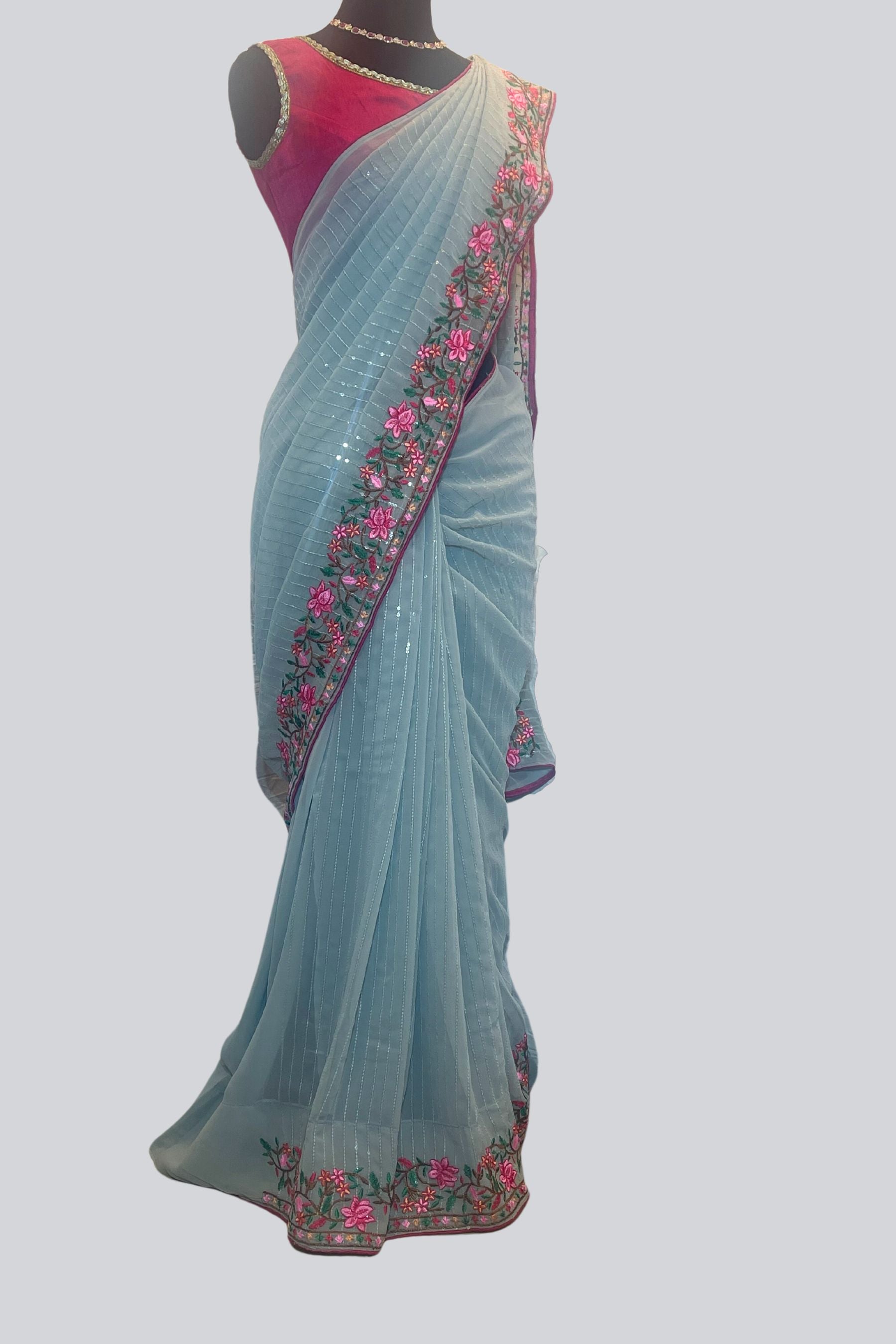 Dazzling Georgette Sequins Saree with Exquisite Embroidery