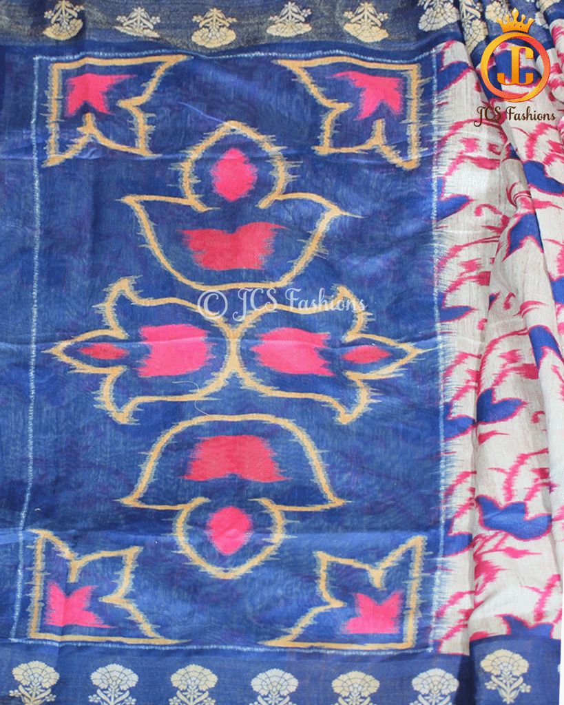 Chanderi Silk Saree with Pochampally ikkat Design. Soft and Light weight. SAREE JCS Fashions