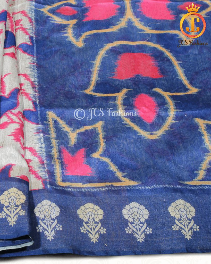 Chanderi Silk Saree with Pochampally ikkat Design. Soft and Light weight. SAREE JCS Fashions