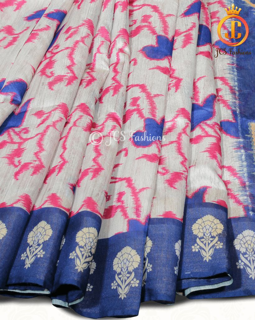 Chanderi Silk Saree with Pochampally ikkat Design. Soft and Light weight. SAREE JCS Fashions