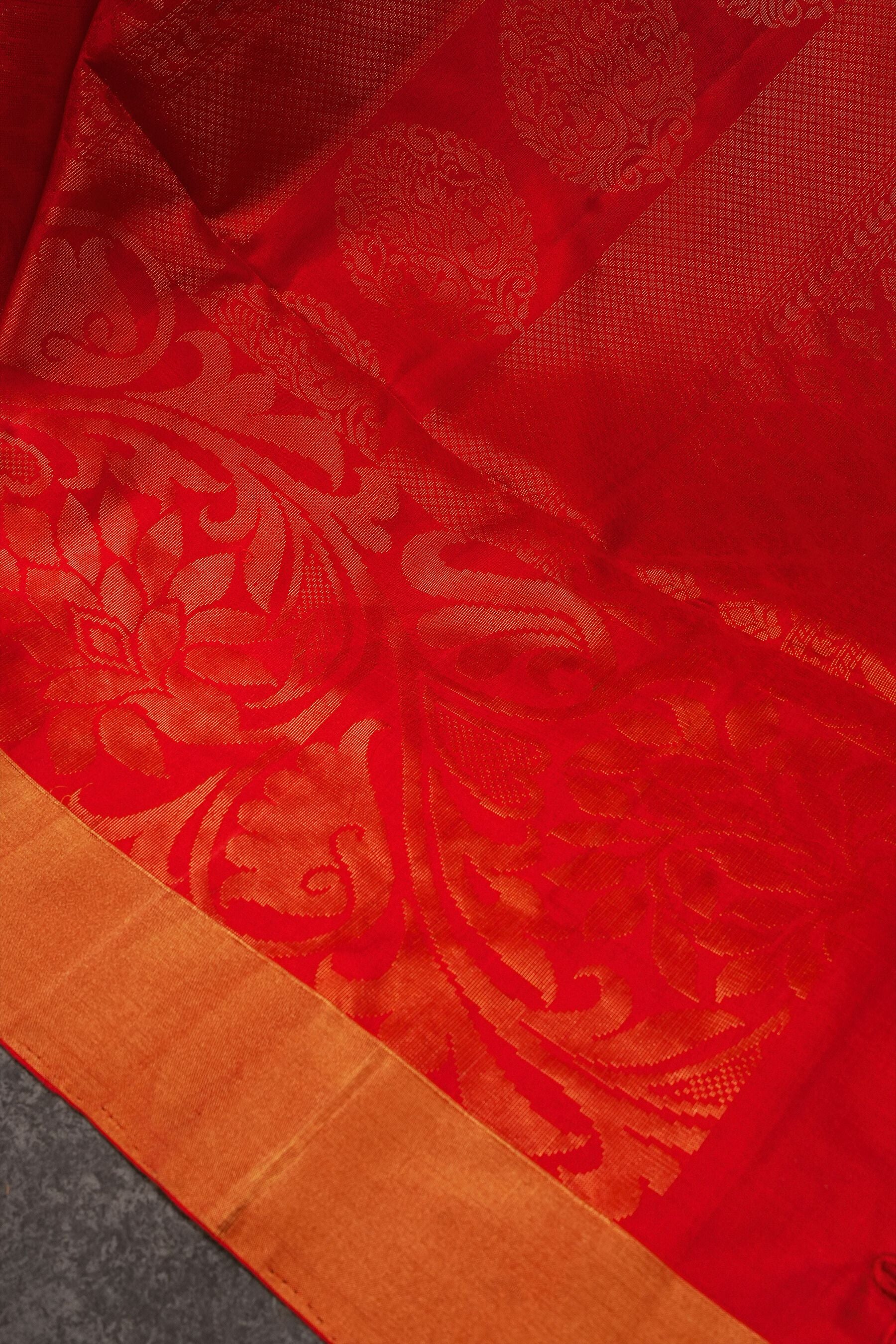 Soft Kanchipuram Silk Saree in Pink with Red Border & Maggam Work Blouse JCS Fashions