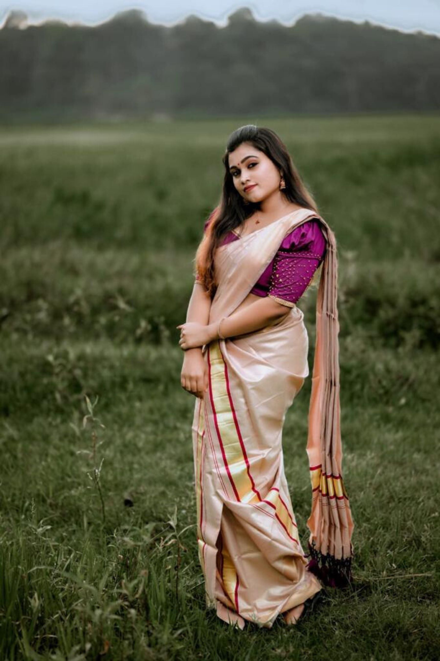 Premium Vishu Collection : Elegantly Crafted Tissue Saree with Tussels