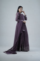 Elegant Georgette Gown with Sparkling Sequins and Silk Santoon Pants