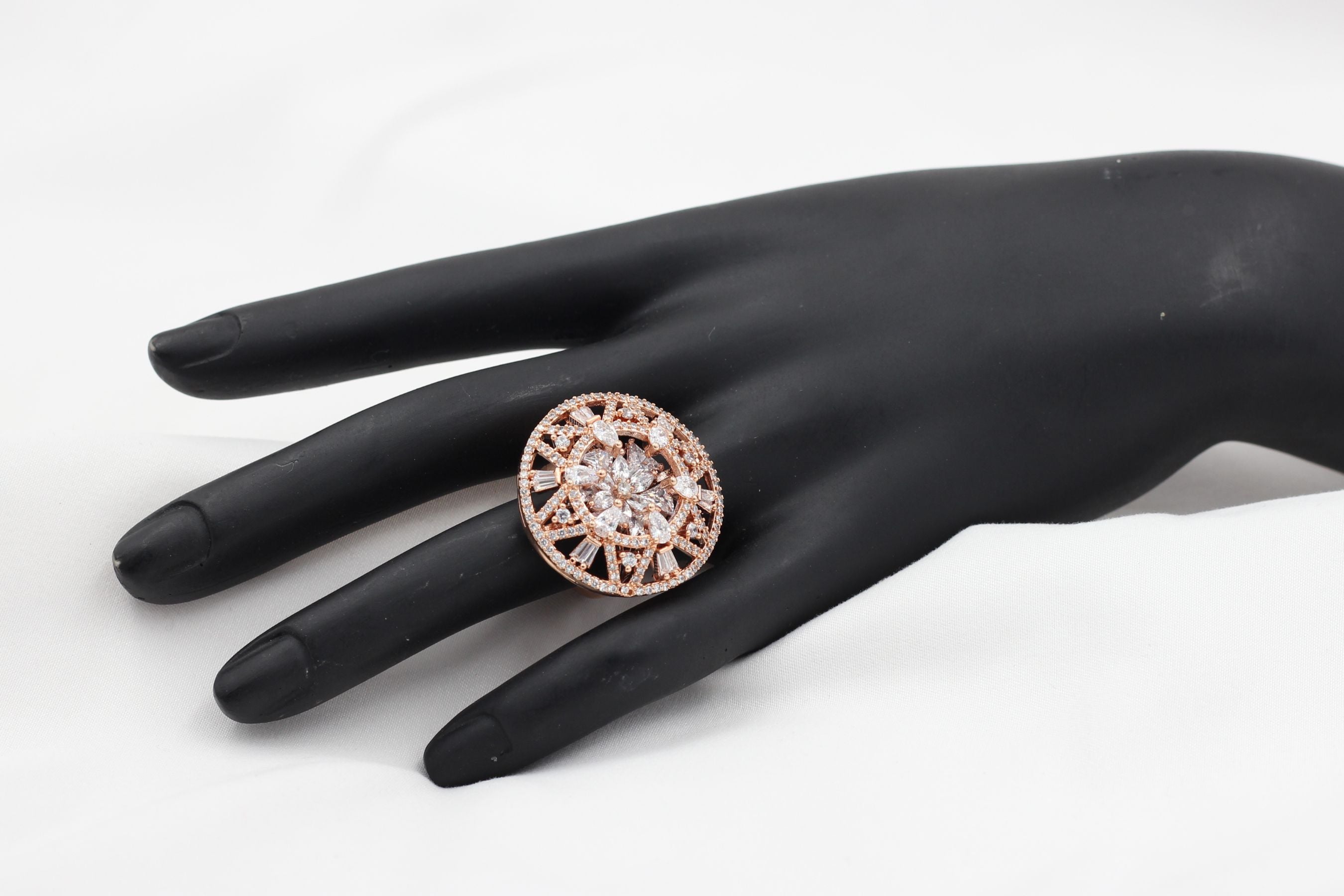 Stunning Adjustable Silver Ring with Elegant White Stone Jewelry JCS Fashions Rose Gold Adjustable