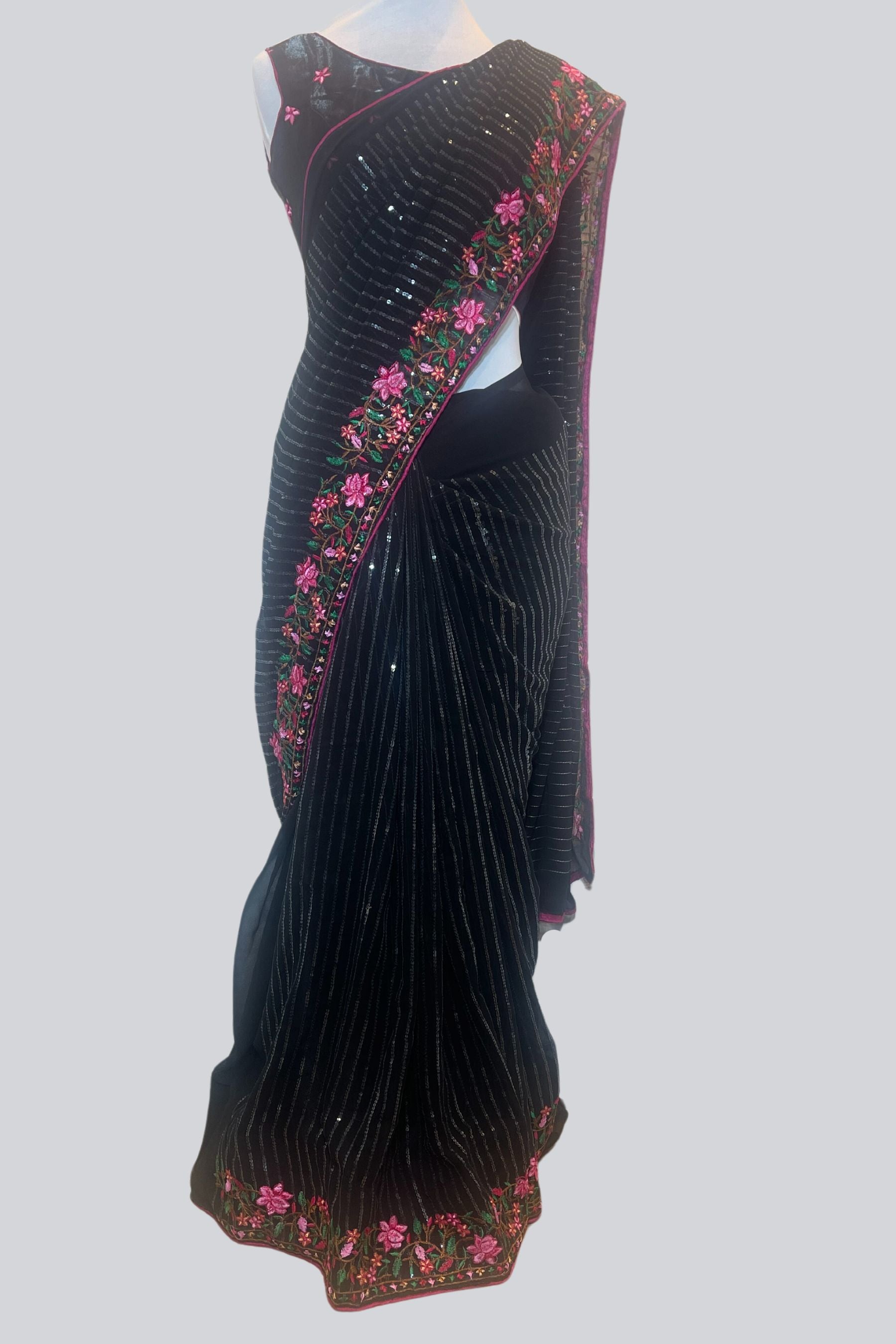 Dazzling Georgette Sequins Saree with Exquisite Embroidery Saree JCS Fashions Black 5.5 meters