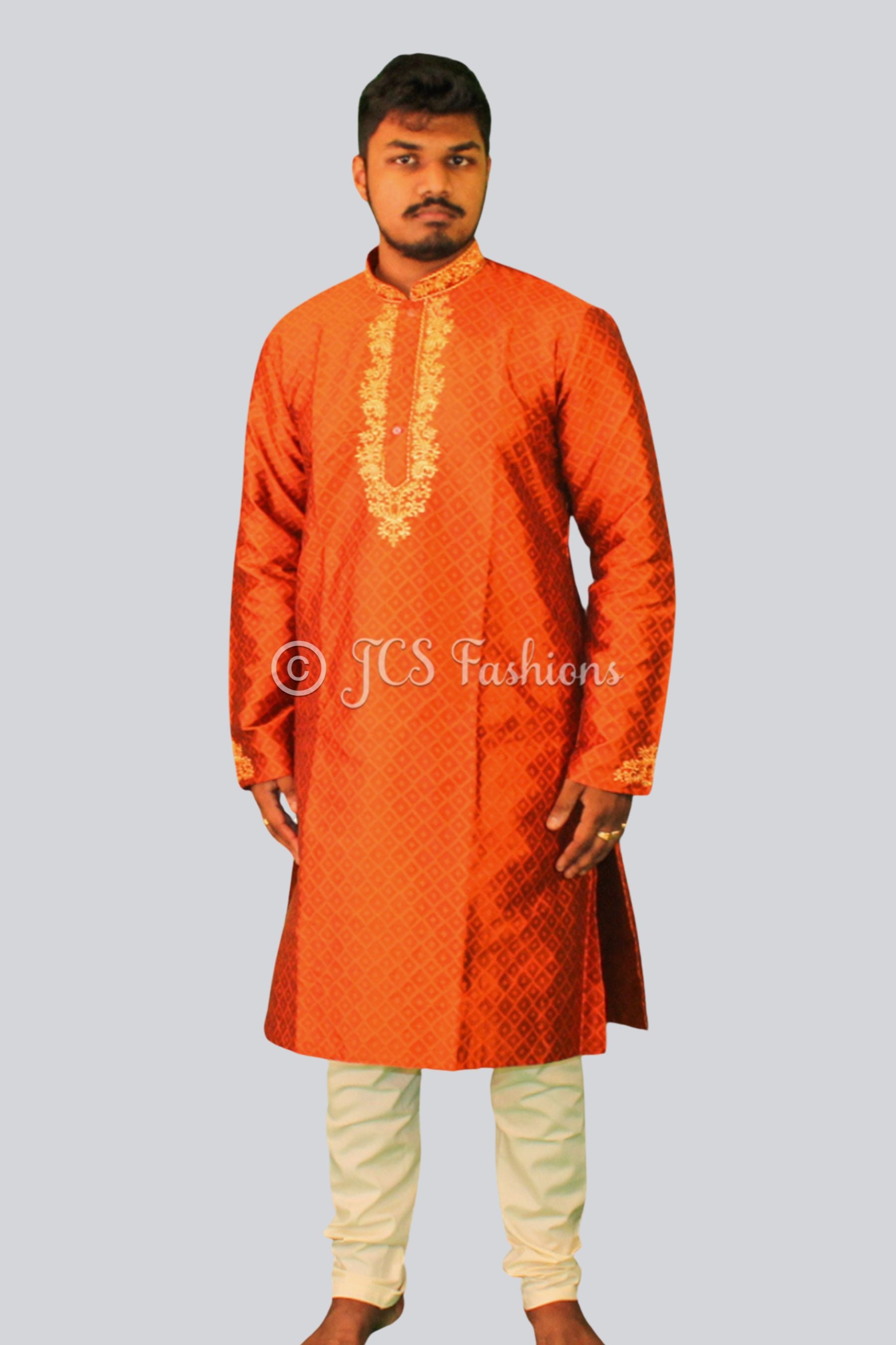 Silk Kurta Pajama Set with Embroidery & Zari Work | Elegant Ethnic Wear MEN JCS Fashions Brown Small (36)