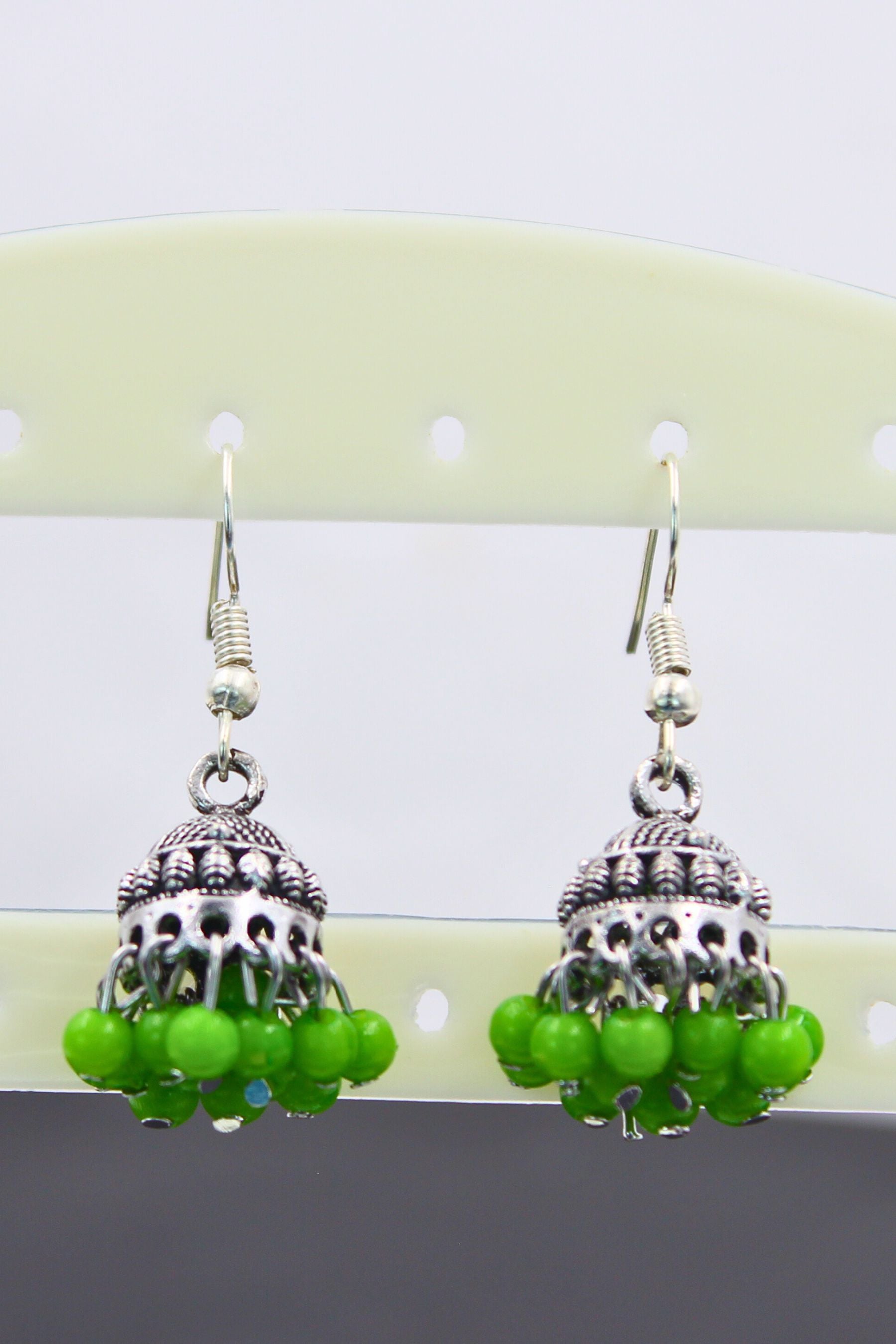 Colorful Jhumka Brass Earrings - Vibrant & Lightweight Traditional Jewelry JCS Fashions Light Green 1.5 inch