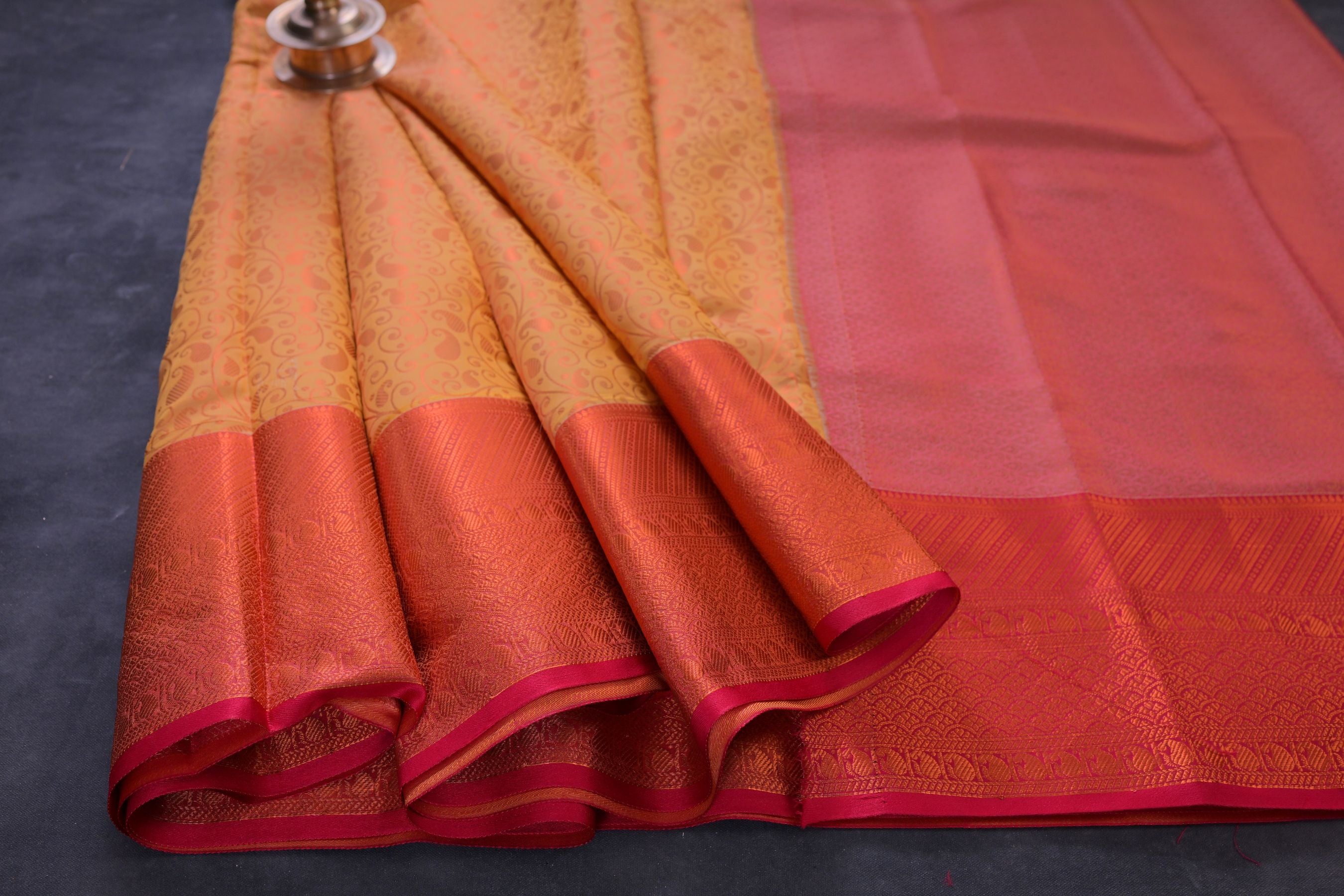 Golden Zari Semi-Silk Saree with Mango-Leaf Motif - Traditional Elegance Saree JCS Fashions