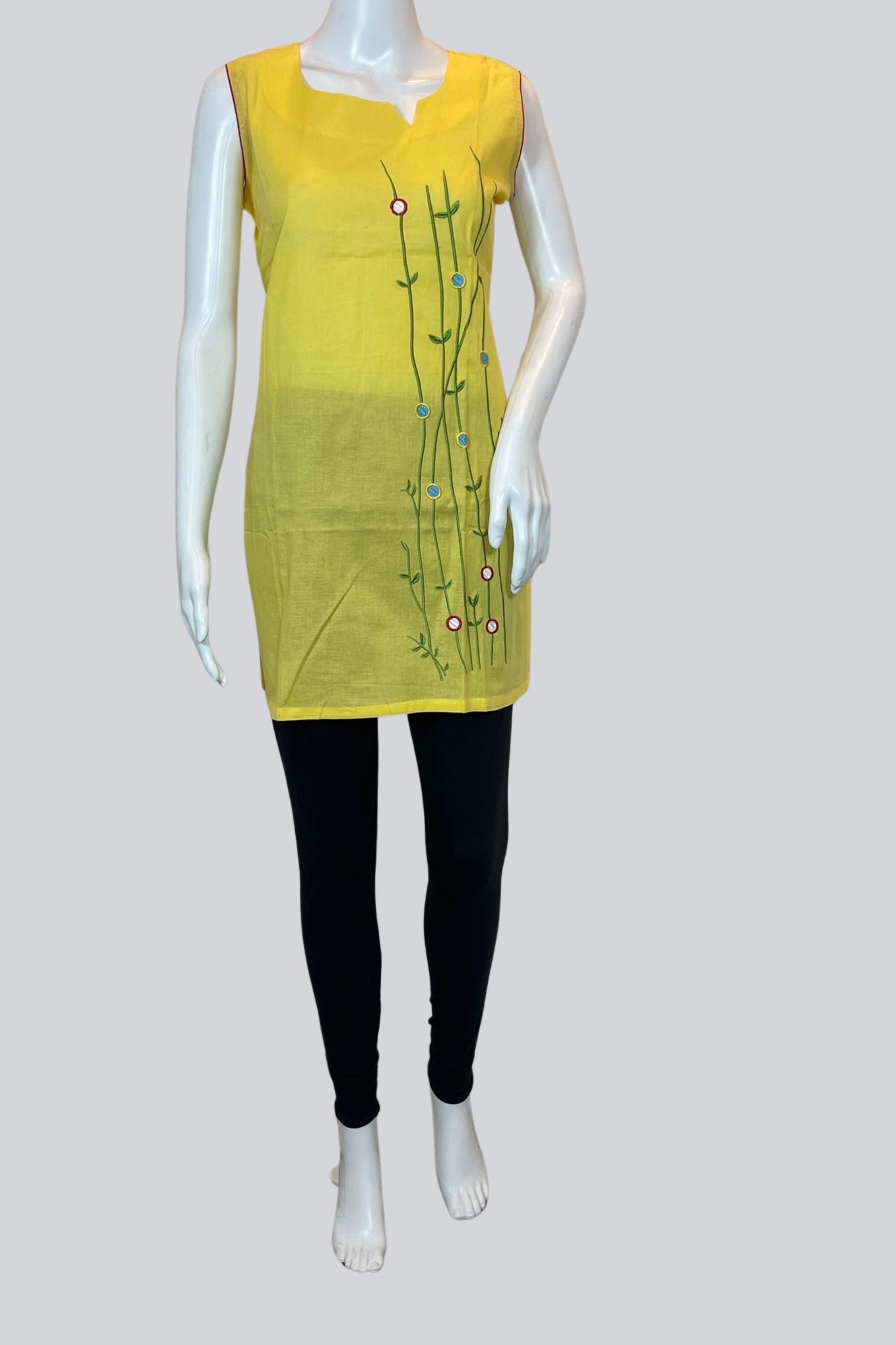 Chic Embroidered Cotton Kurti: 31" Length, Stylish Short Sleeves KURTI JCS Fashions Yellow Large (40)