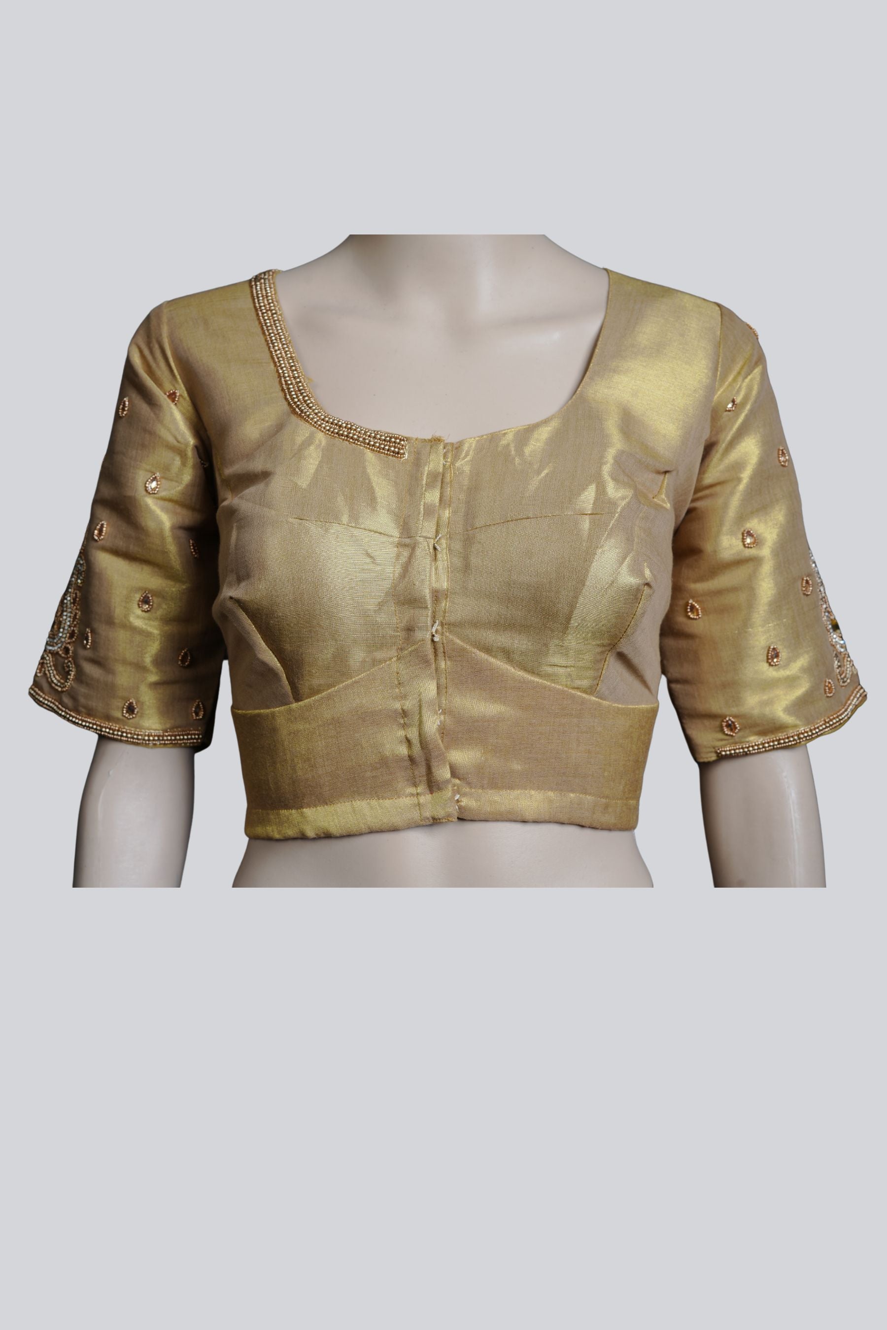 Graceful Bridal Elegance: Maggam Work Blouse with Stunning Back Tassels Blouse JCS Fashions Gold 42