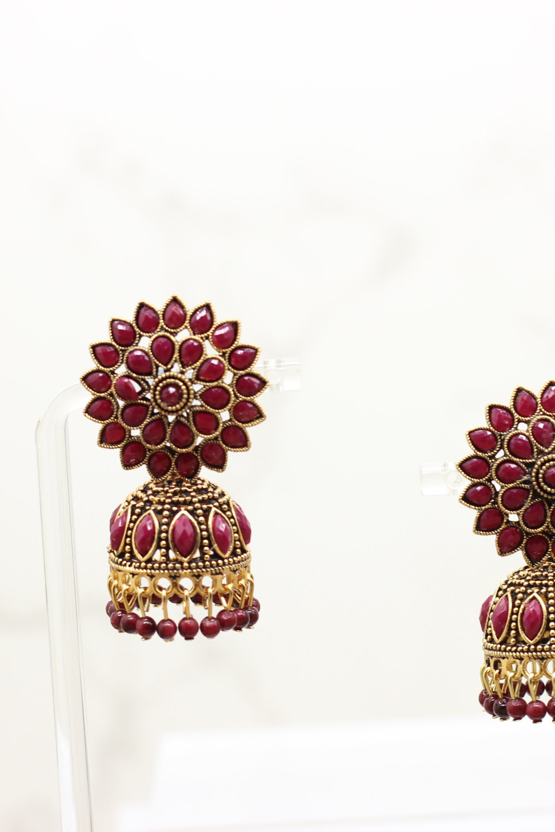 Antique Gold Jhumka Earrings: Elegant Beads, Explore Chic Glam Jewelry JCS Fashions