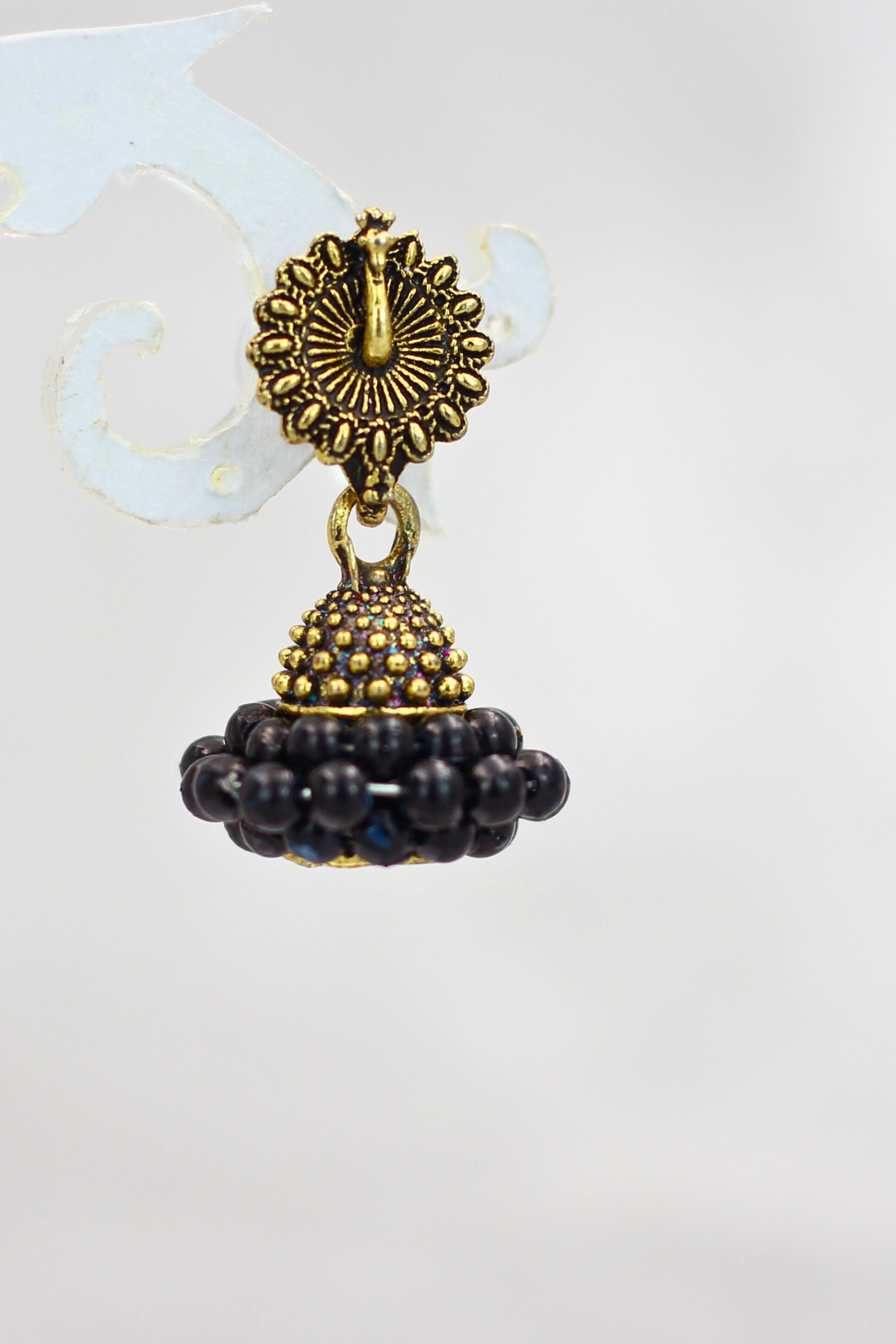 Regal Gold-Plated Oxidized Jhumka Earrings with Pearls - Ethnic Glamour Jewelry JCS Fashions