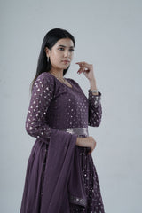 Elegant Georgette Gown with Sparkling Sequins and Silk Santoon Pants