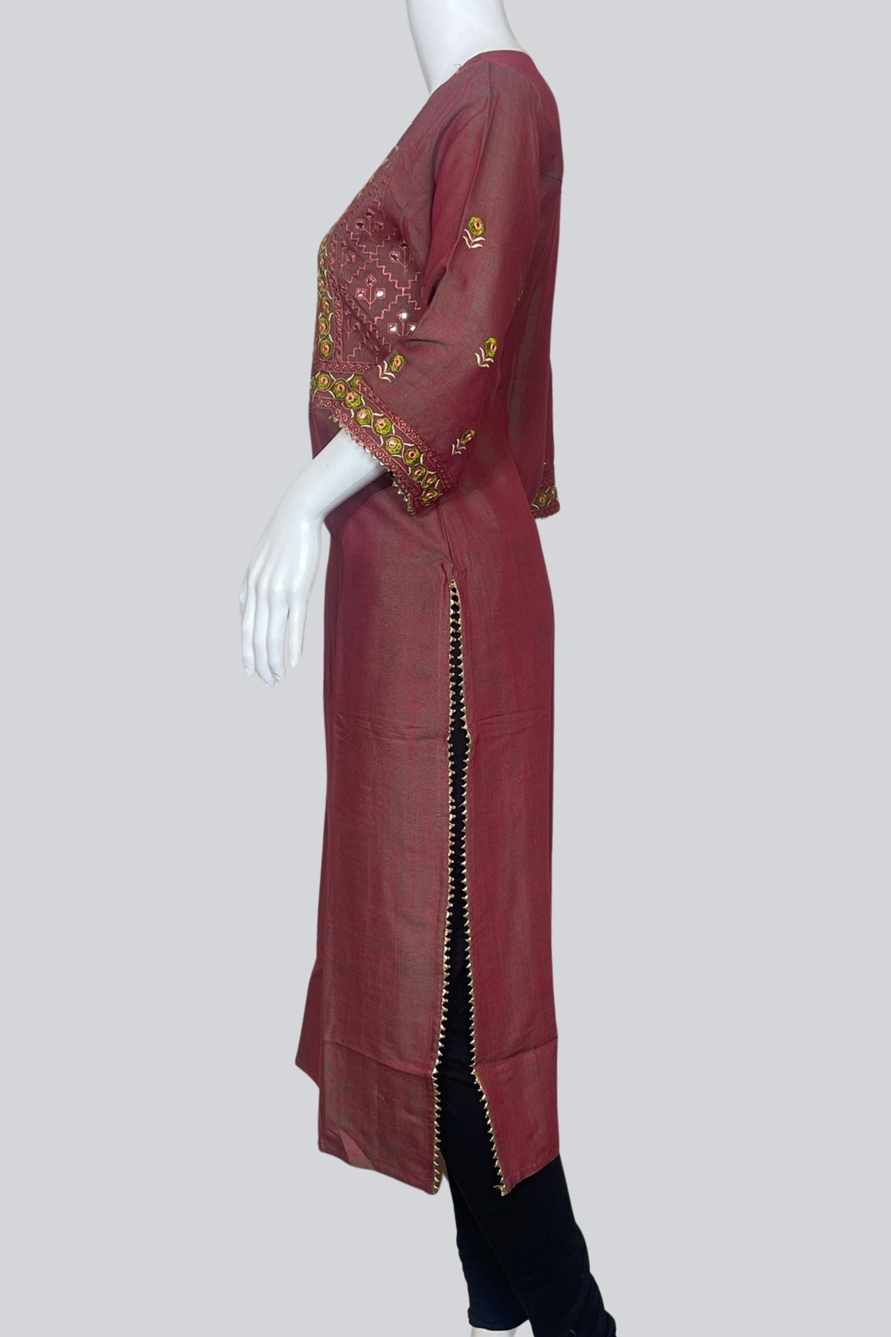 Chic Cotton Kurti: Mirror & Embroidery Detail - JCS Fashions KURTI JCS Fashions