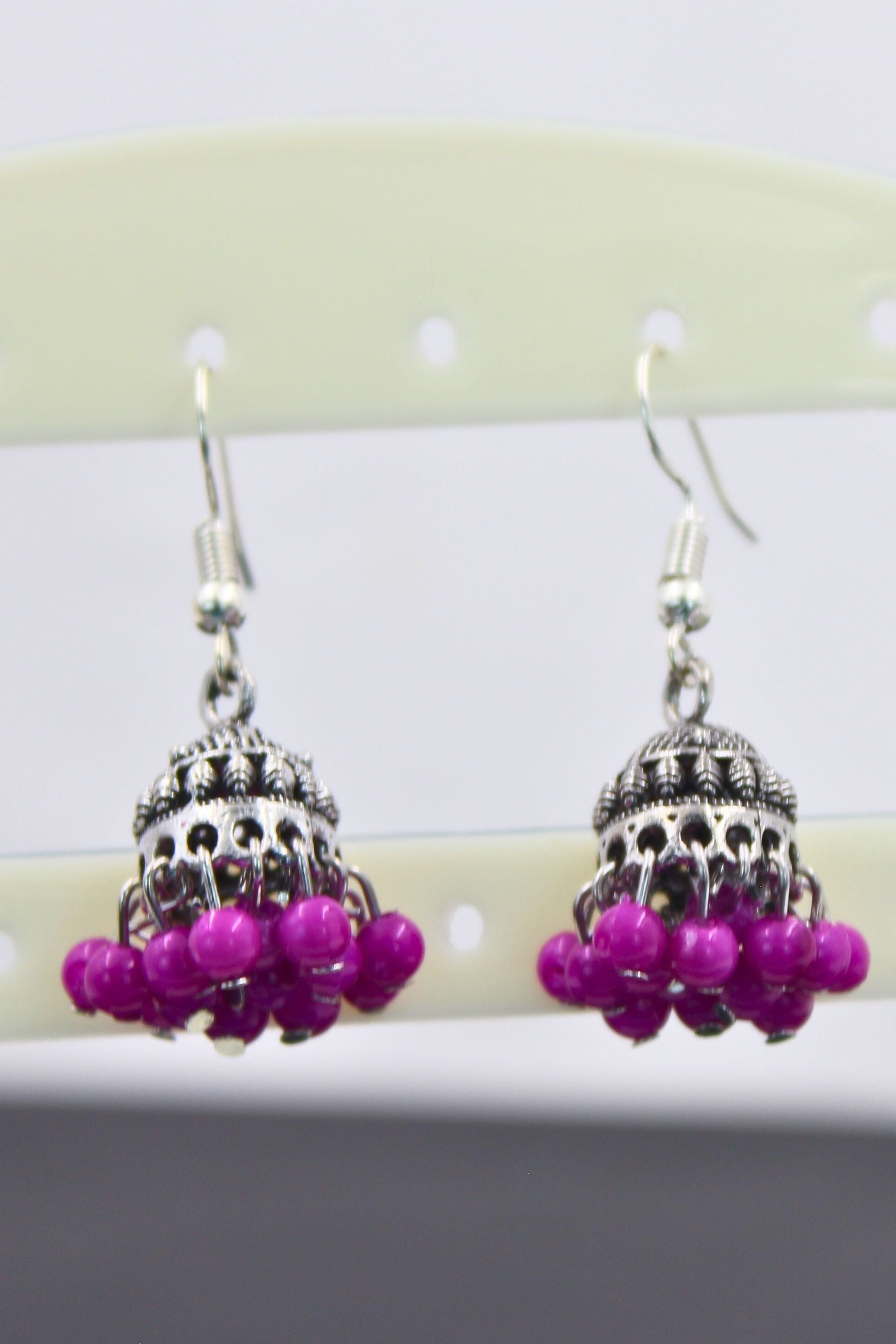 Colorful Jhumka Brass Earrings - Vibrant & Lightweight Traditional Jewelry JCS Fashions Lavender Magenta 1.5 inch