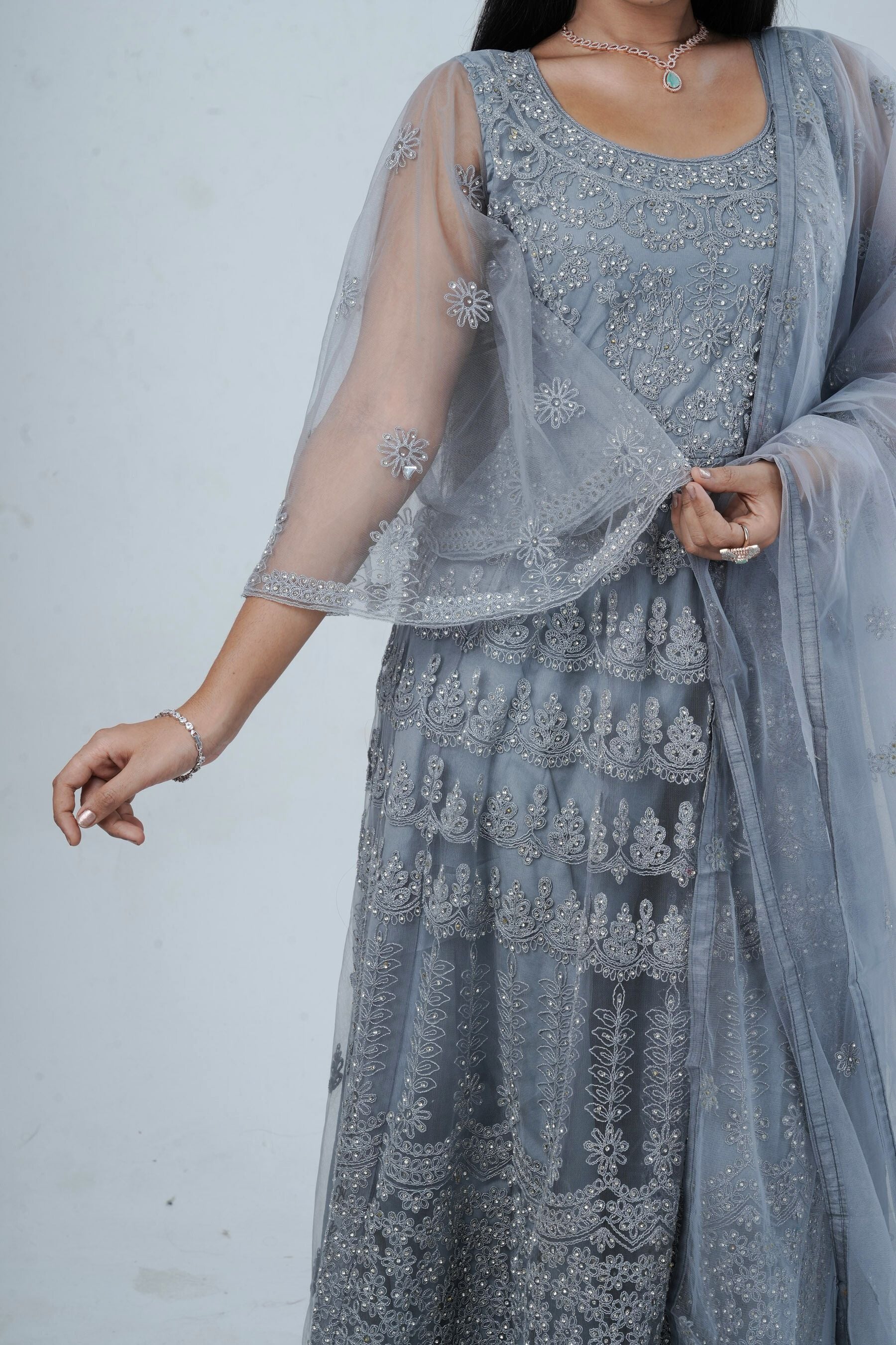 Luxurious Embroidered Long Gown with Stone Work KURTI JCS Fashions