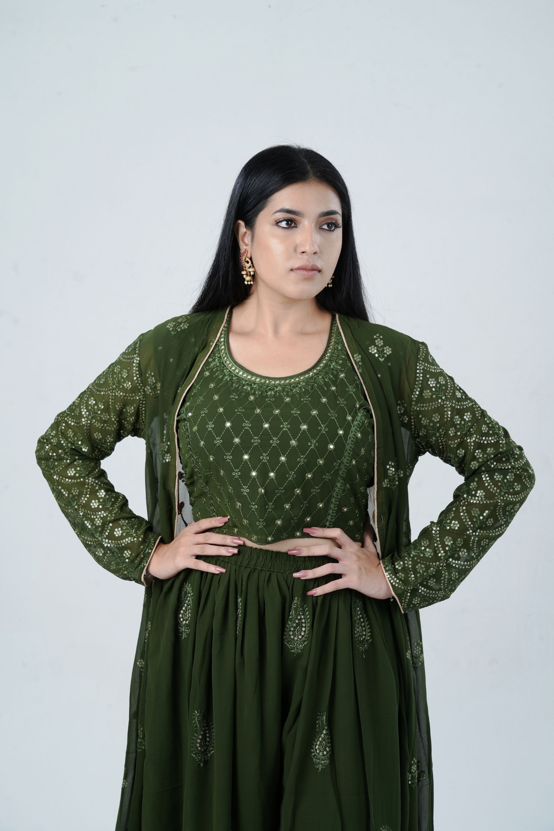 Effortlessly Chic Real Georgette Crop Top & Plazzo Set for Stylish Looks KURTI JCS Fashions