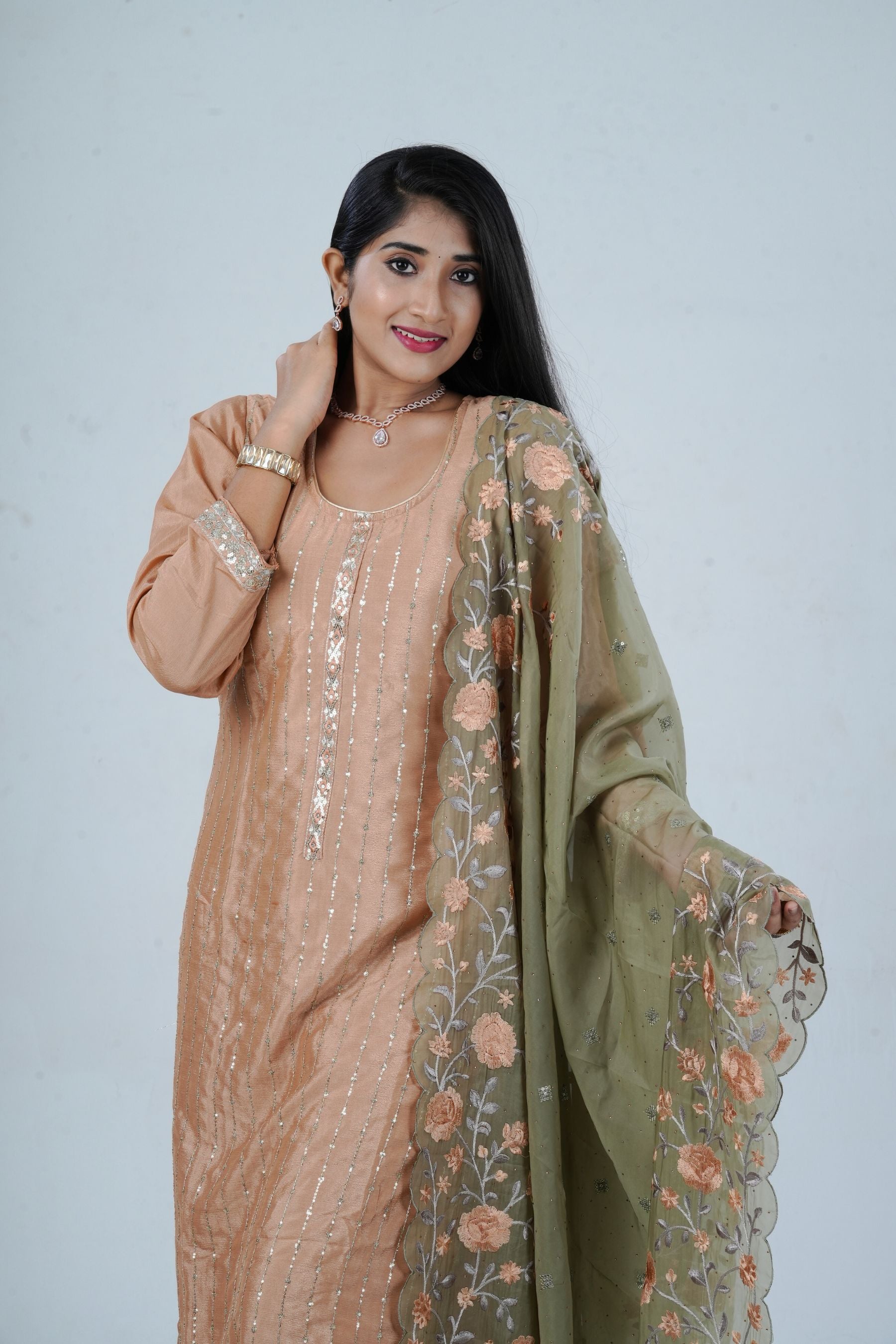 Embroidered Sequin Soft Chinnon Salwar Kamaz: Luxurious Kurti Set KURTI JCS Fashions