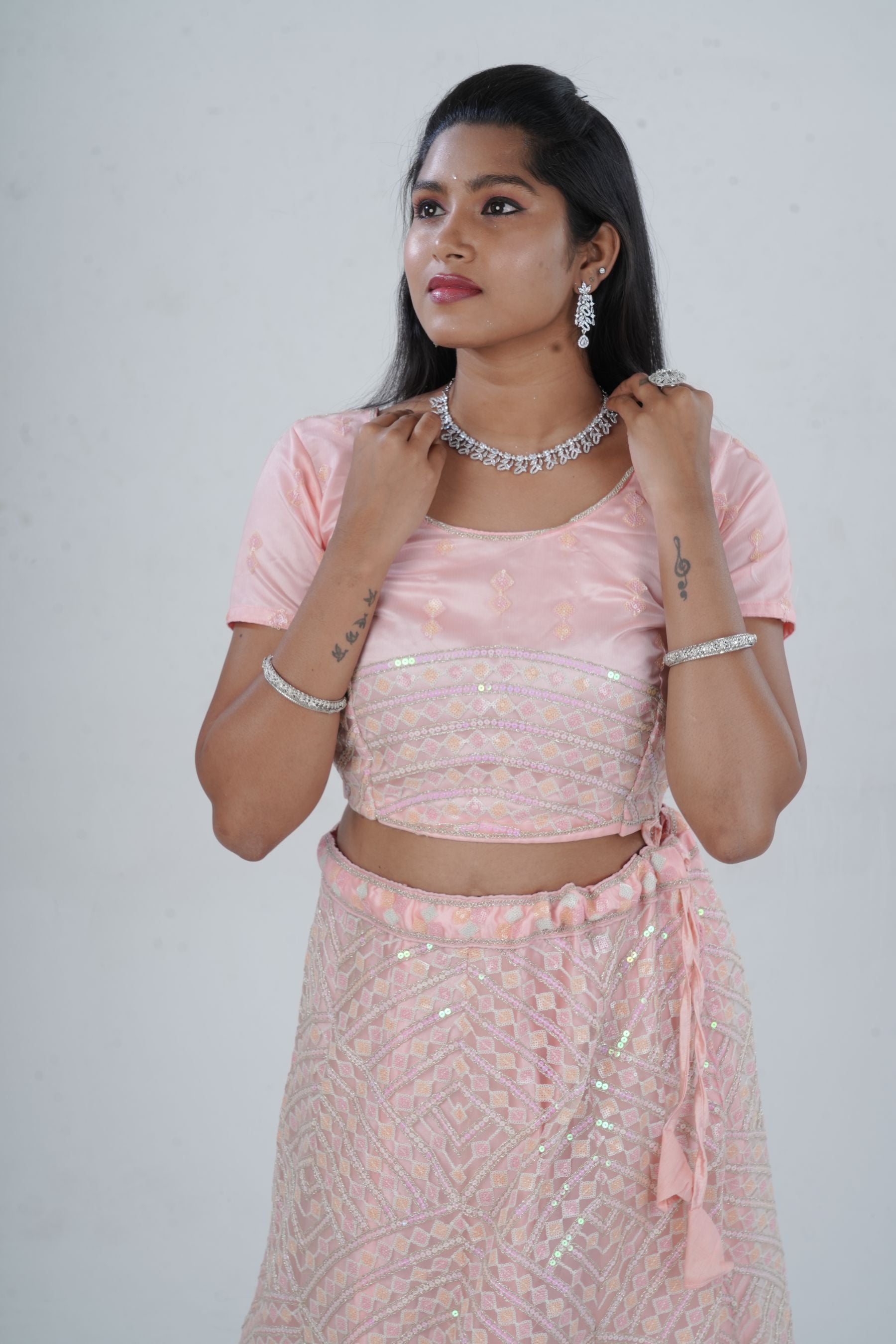 Designer A-line Lehenga with Sequin-Embellished Crop Top LEHENGA JCS Fashions