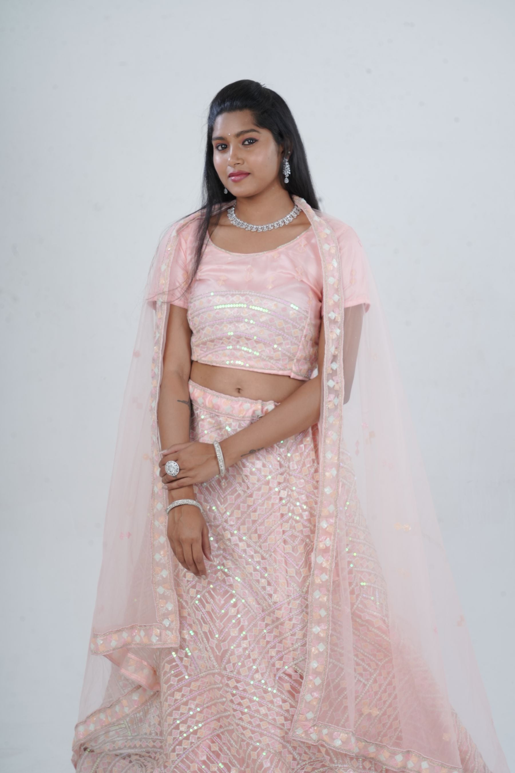 Designer A-line Lehenga with Sequin-Embellished Crop Top LEHENGA JCS Fashions