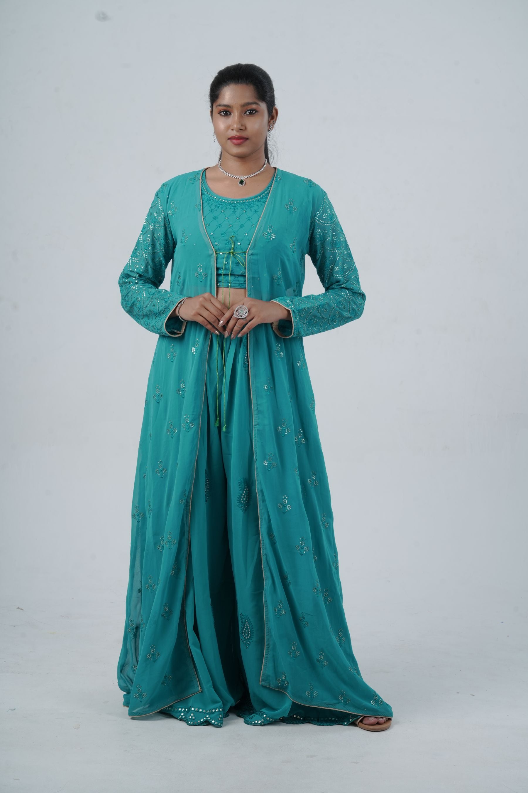 Exquisite Crop Top with Palazzo Pants With Matching Dupatta and Overcoat KURTI JCS Fashions