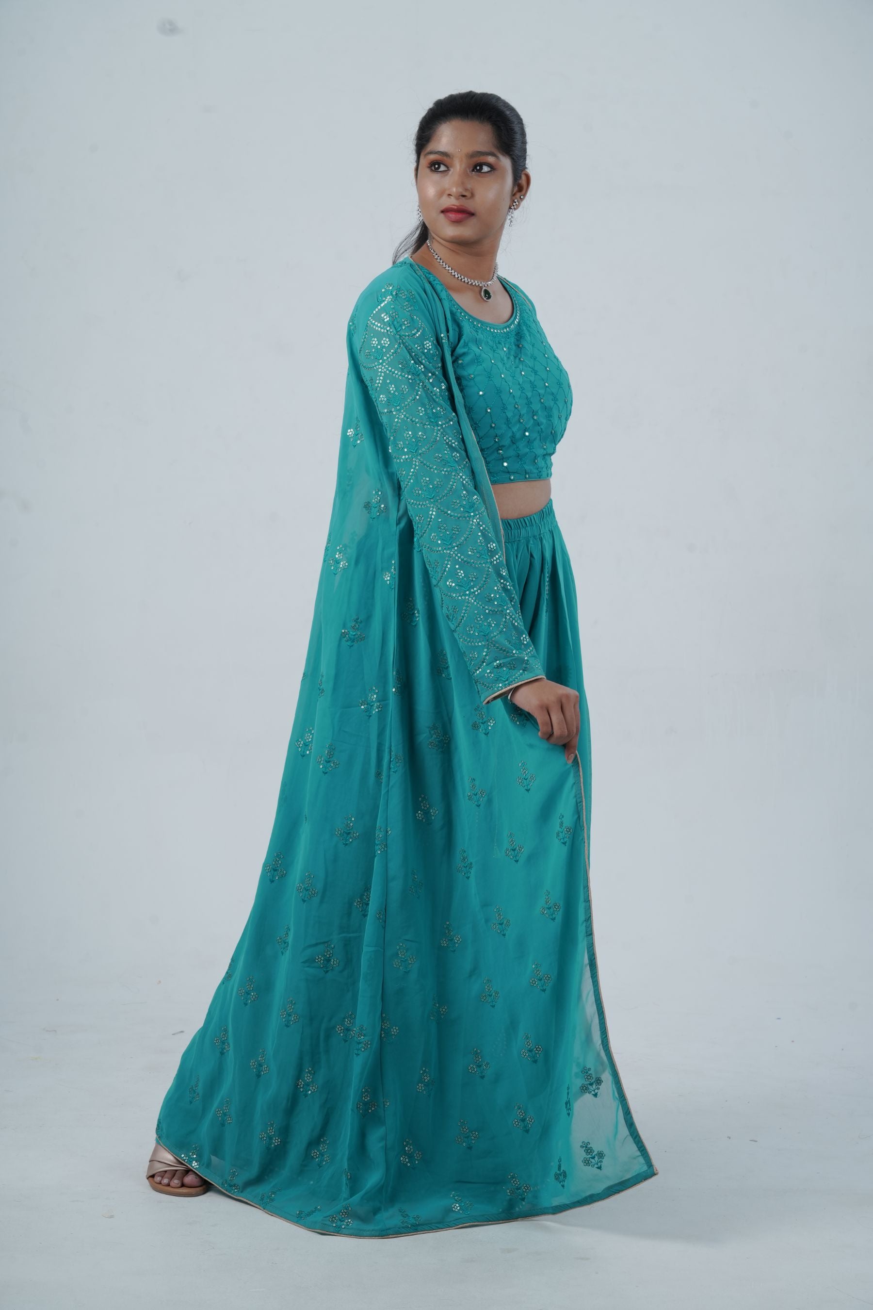 Exquisite Crop Top with Palazzo Pants With Matching Dupatta and Overcoat KURTI JCS Fashions