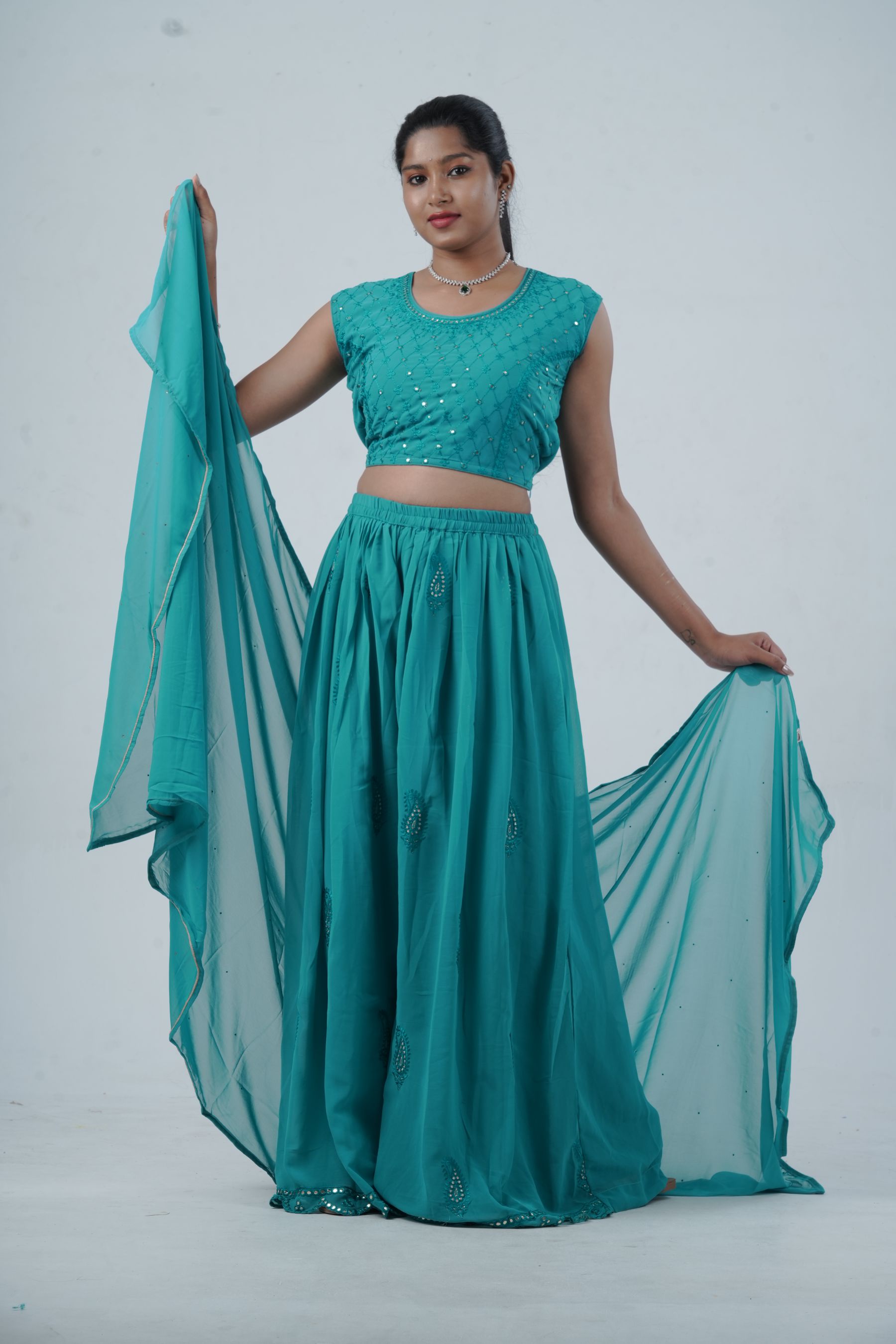 Exquisite Crop Top with Palazzo Pants With Matching Dupatta and Overcoat KURTI JCS Fashions