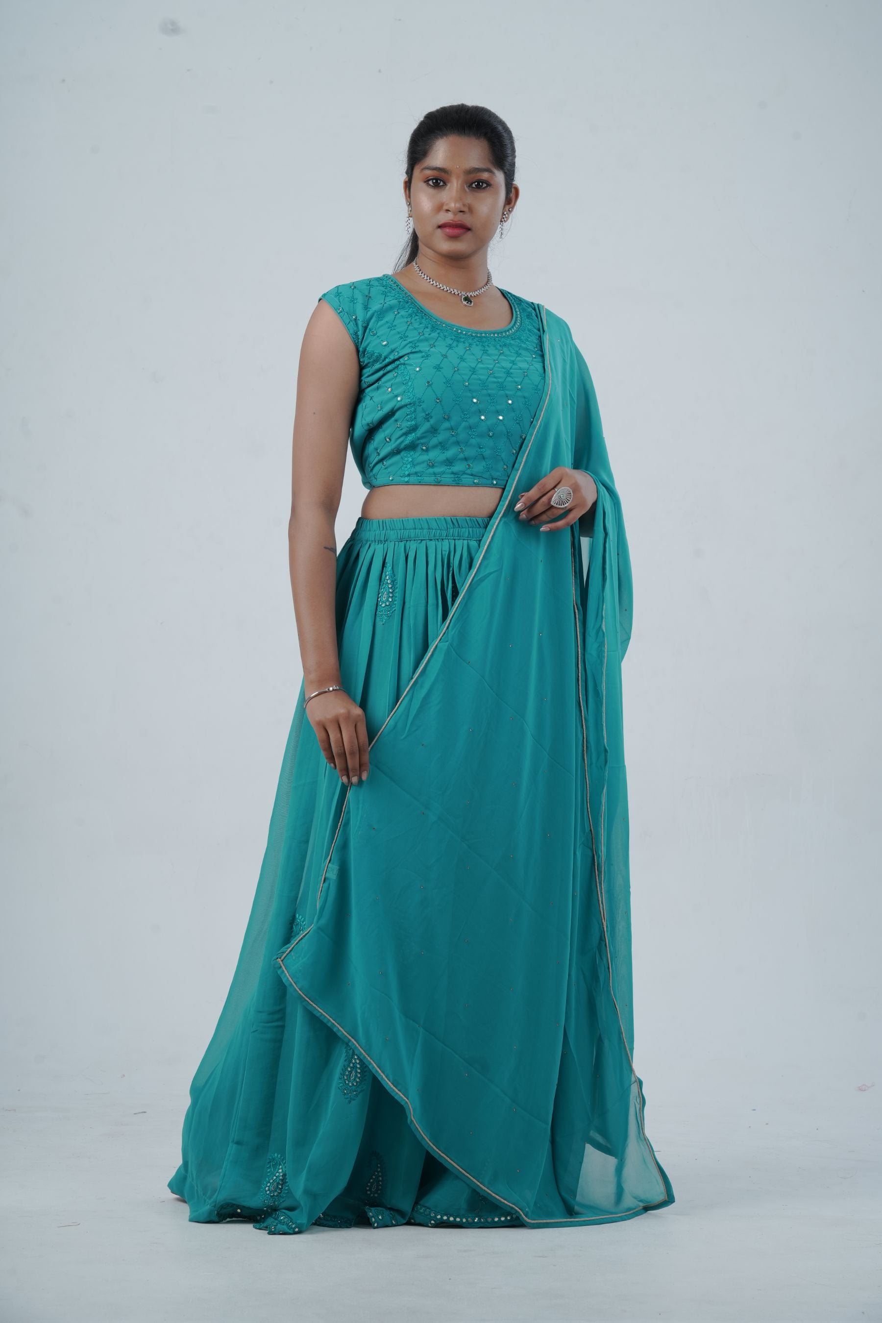 Exquisite Crop Top with Palazzo Pants With Matching Dupatta and Overcoat KURTI JCS Fashions