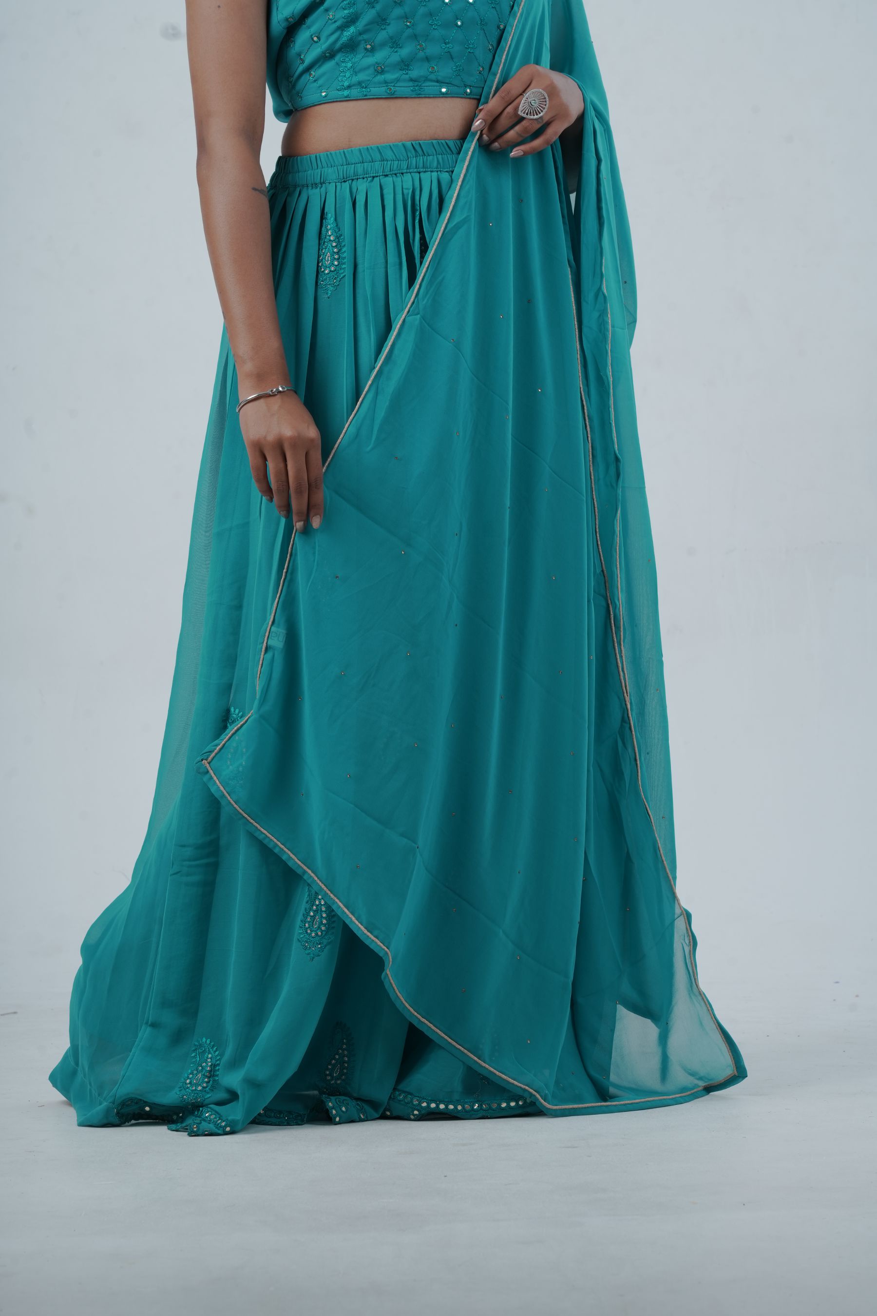 Exquisite Crop Top with Palazzo Pants With Matching Dupatta and Overcoat KURTI JCS Fashions