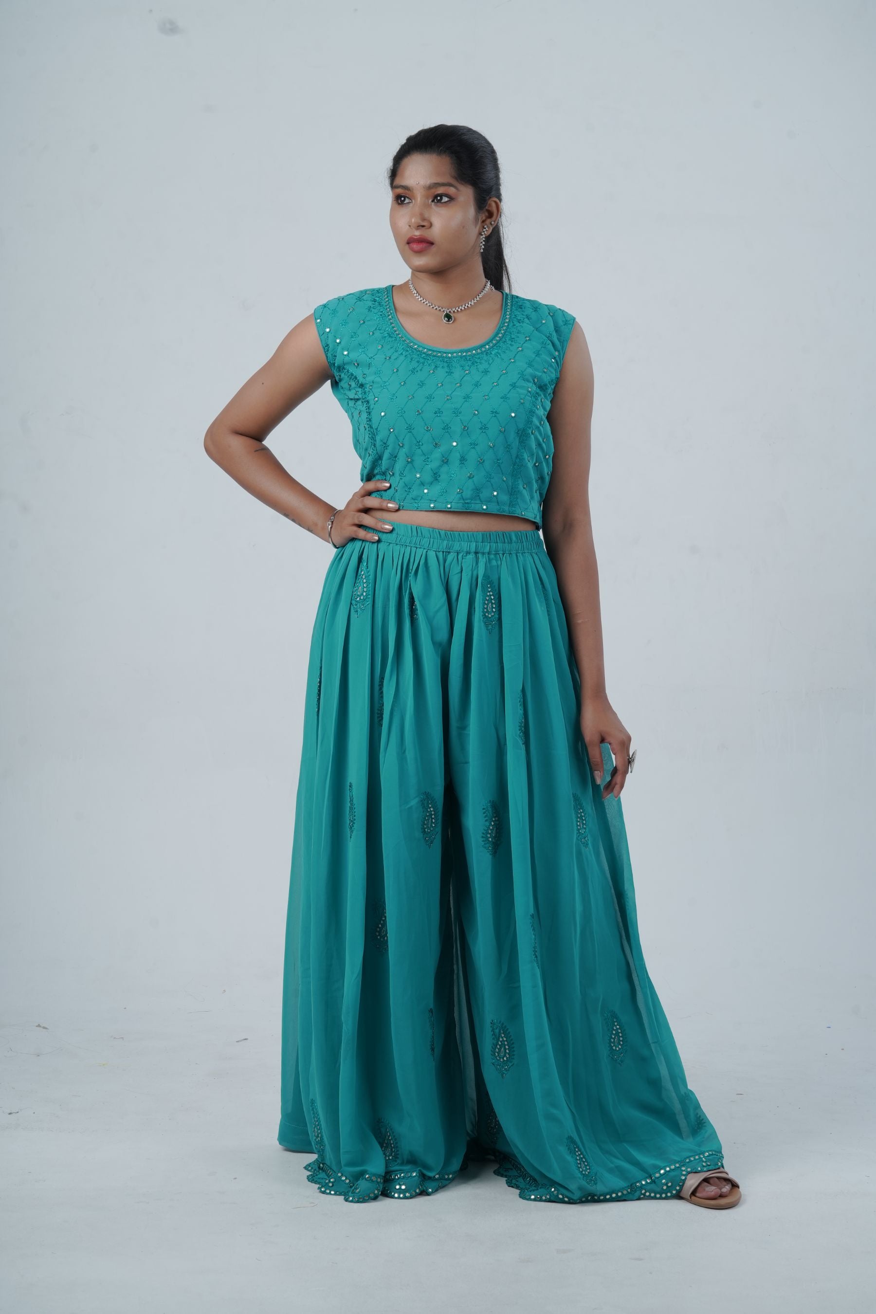 Exquisite Crop Top with Palazzo Pants With Matching Dupatta and Overcoat KURTI JCS Fashions