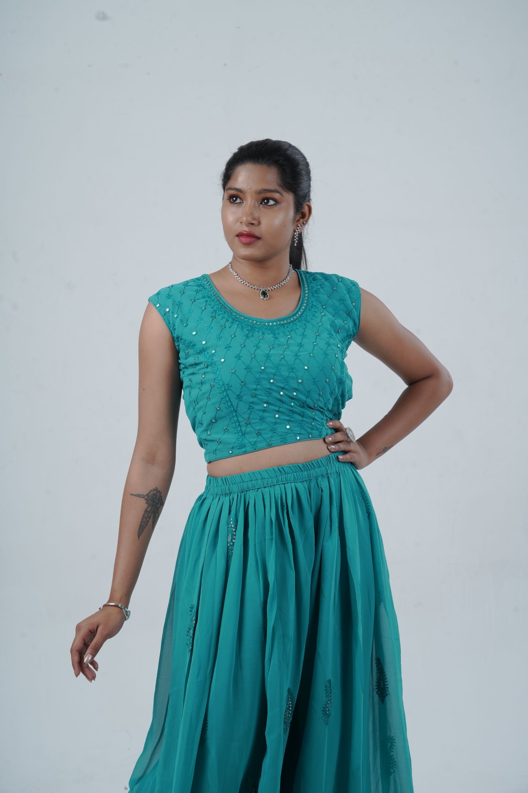 Exquisite Crop Top with Palazzo Pants With Matching Dupatta and Overcoat KURTI JCS Fashions